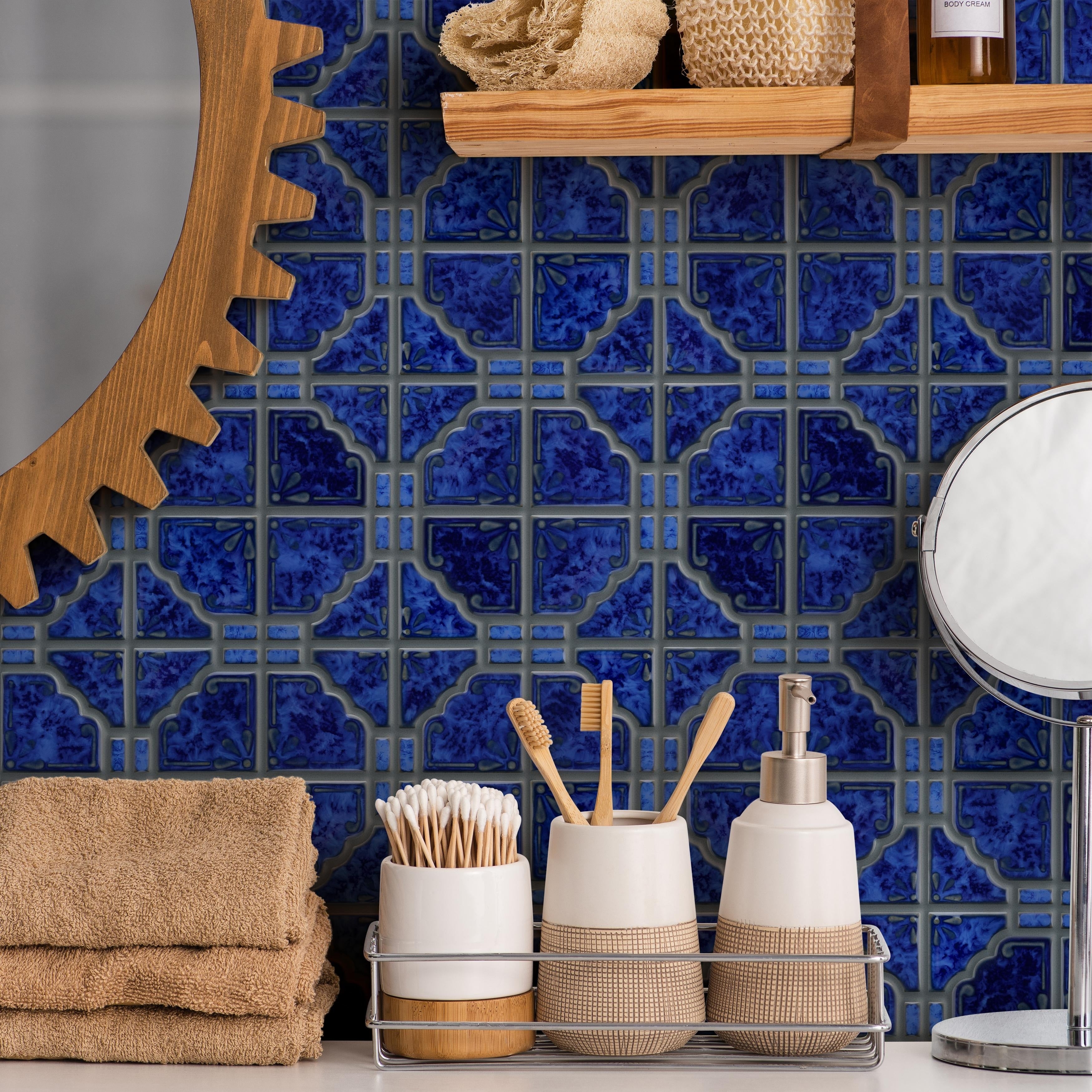 Somertile 11.75X11.75 Inch Callisto Blue Cloud Porcelain Mosaic Floor And Wall Tile 10 Tiles 9.79 Sqft.