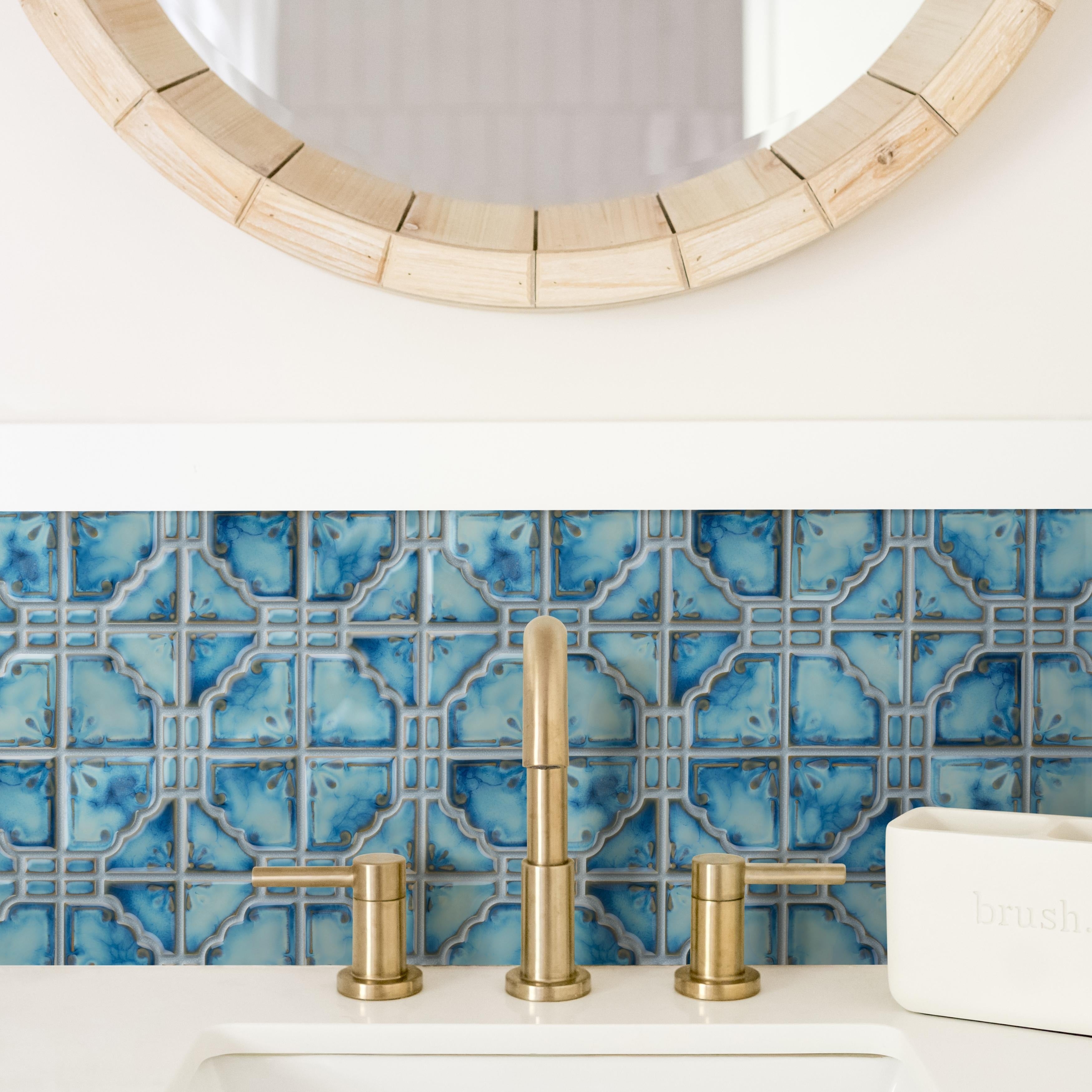Somertile 11.75X11.75 Inch Luna Diva Blue Porcelain Mosaic Floor And Wall Tile 10 Tiles 9.79 Sqft.