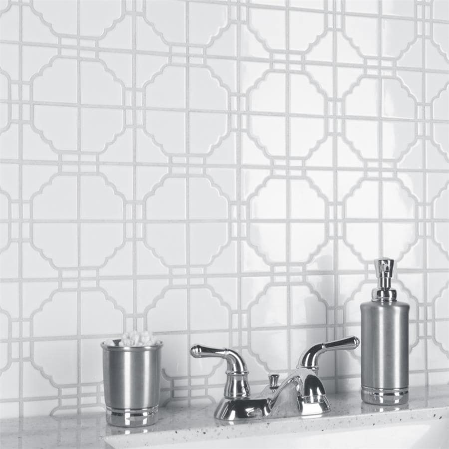 Somertile 11.75X11.75 Inch Namba Glossy White Porcelain Mosaic Floor And Wall Tile 10 Tiles 9.79 Sqft.