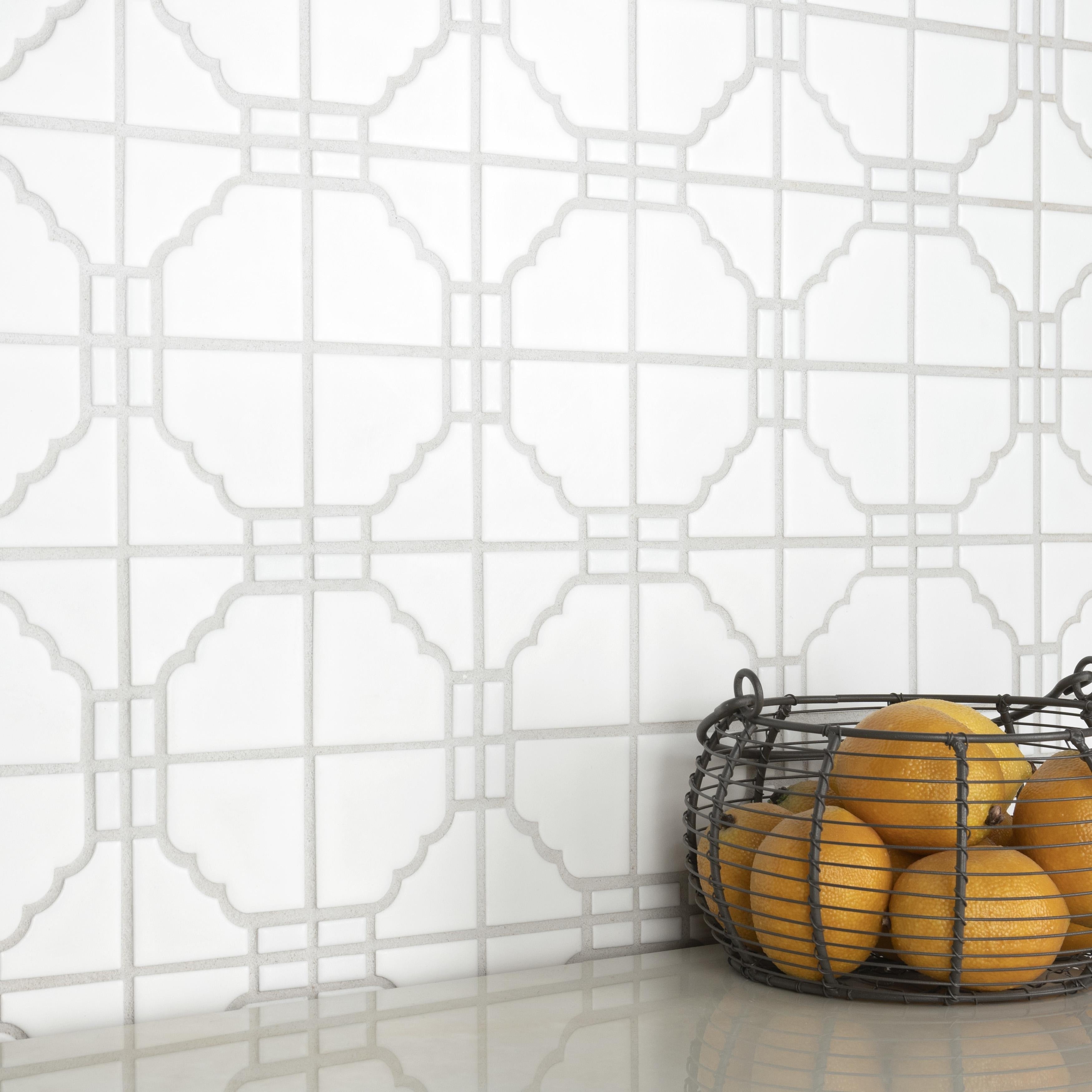 Somertile 11.75X11.75 Inch Namba Matte White Porcelain Mosaic Floor And Wall Tile 10 Tiles 9.79 Sqft.