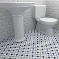 Somertile 11.5X11.5 Inch Cambridge Matte White With Cobalt Dot Porcelain Mosaic Floor And Wall Tile 10 Tiles 9.2 Sqft.