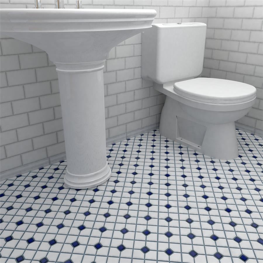 Somertile 11.5X11.5 Inch Cambridge Matte White With Cobalt Dot Porcelain Mosaic Floor And Wall Tile 10 Tiles 9.2 Sqft.