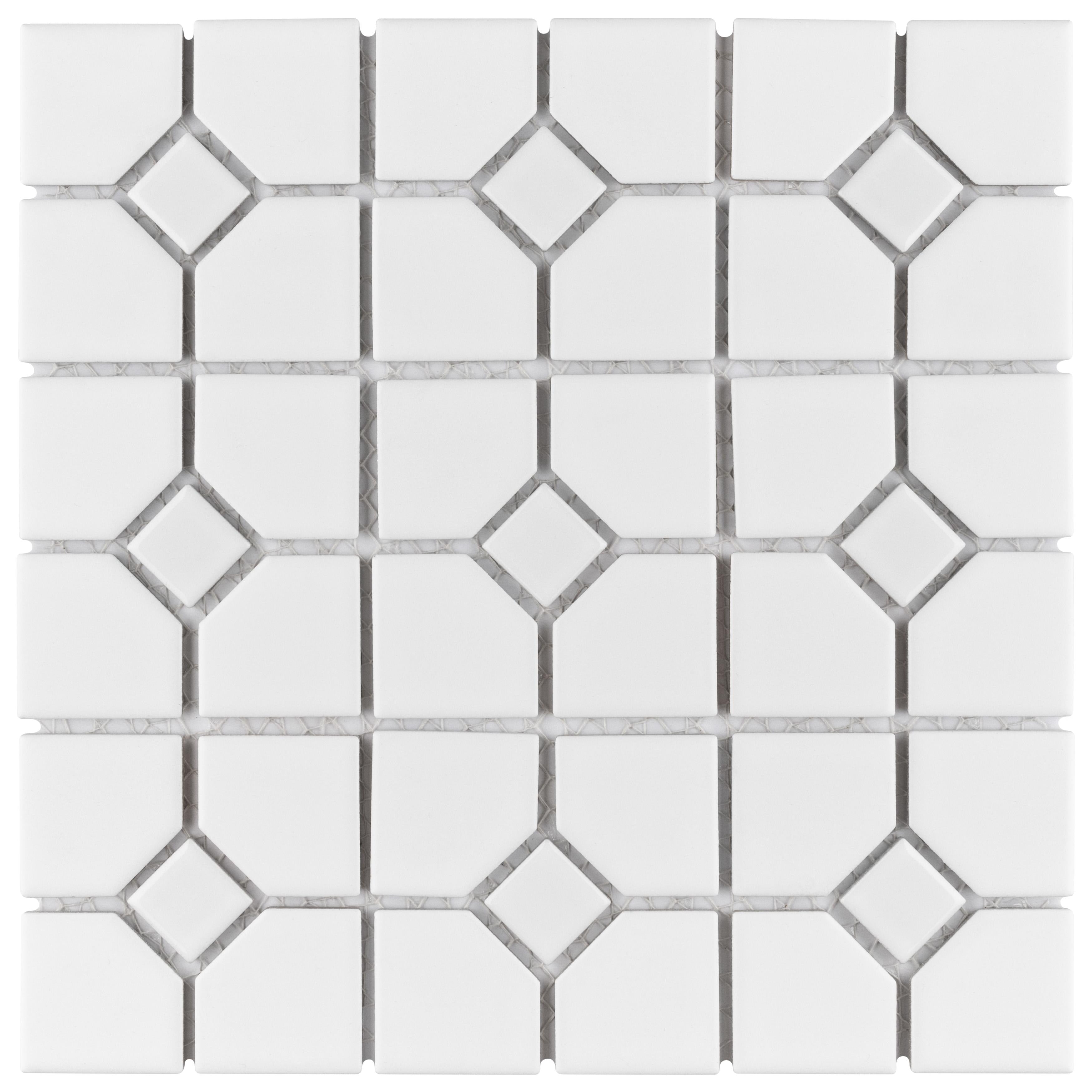Somertile 11.5X11.5 Inch Cambridge Matte And Glossy White Porcelain Mosaic Floor And Wall Tile 10 Tiles 9.2 Sqft.