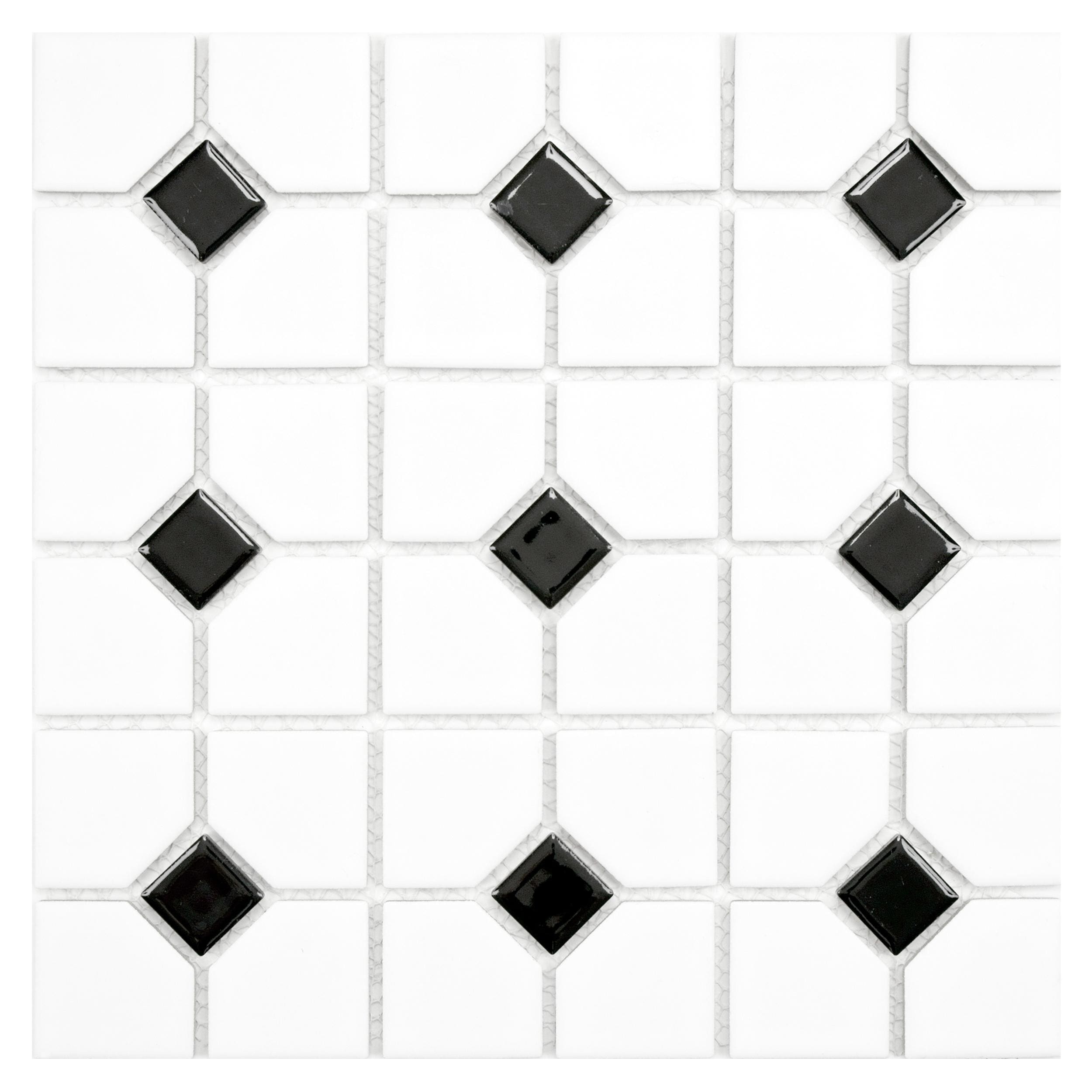 Somertile 11.5X11.5 Inch Cambridge Matte White With Black Dot Porcelain Floor And Wall Tile 10 Tiles 9.2 Sqft.