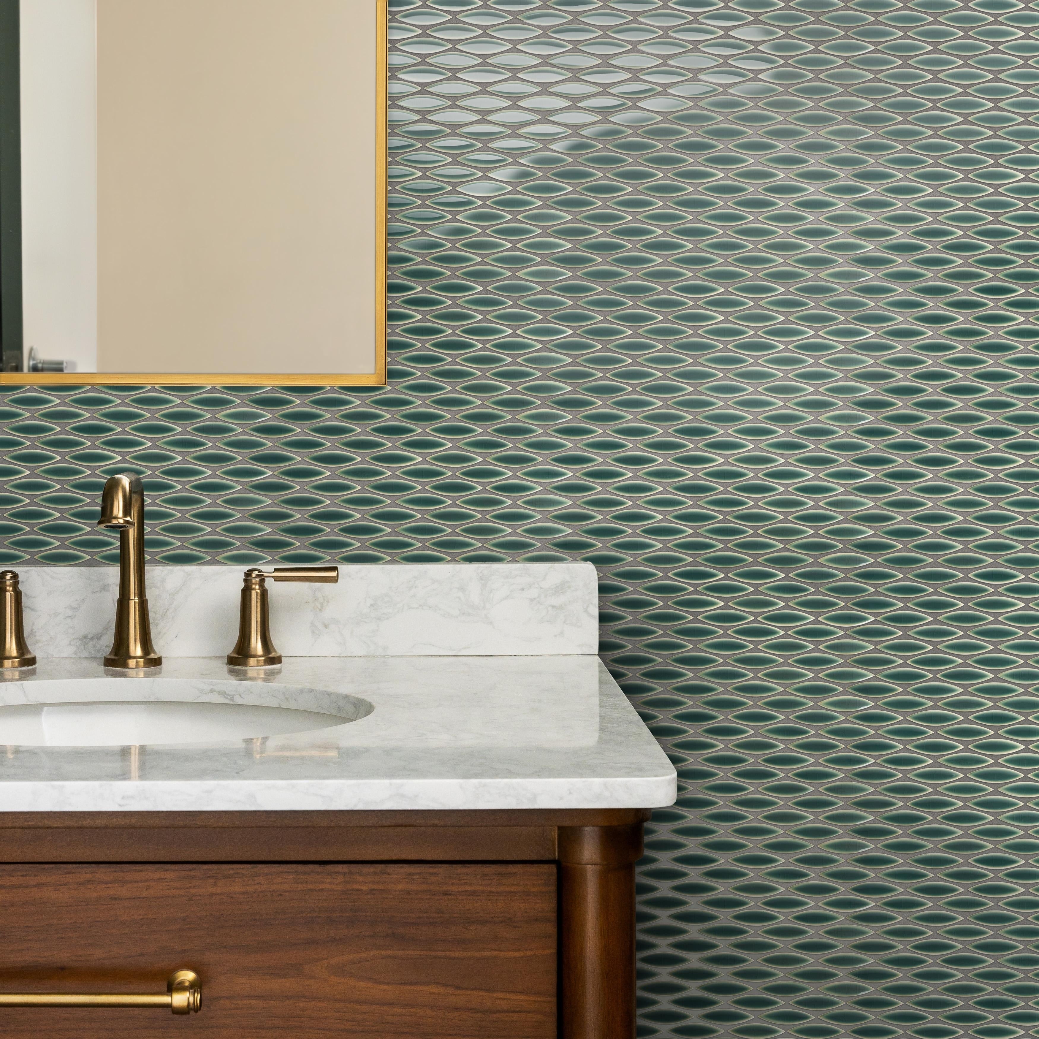 Merola Tile Pescado Glossy Jade Green 12 X 12 1 2 Porcelain Floor And Wall Tile
