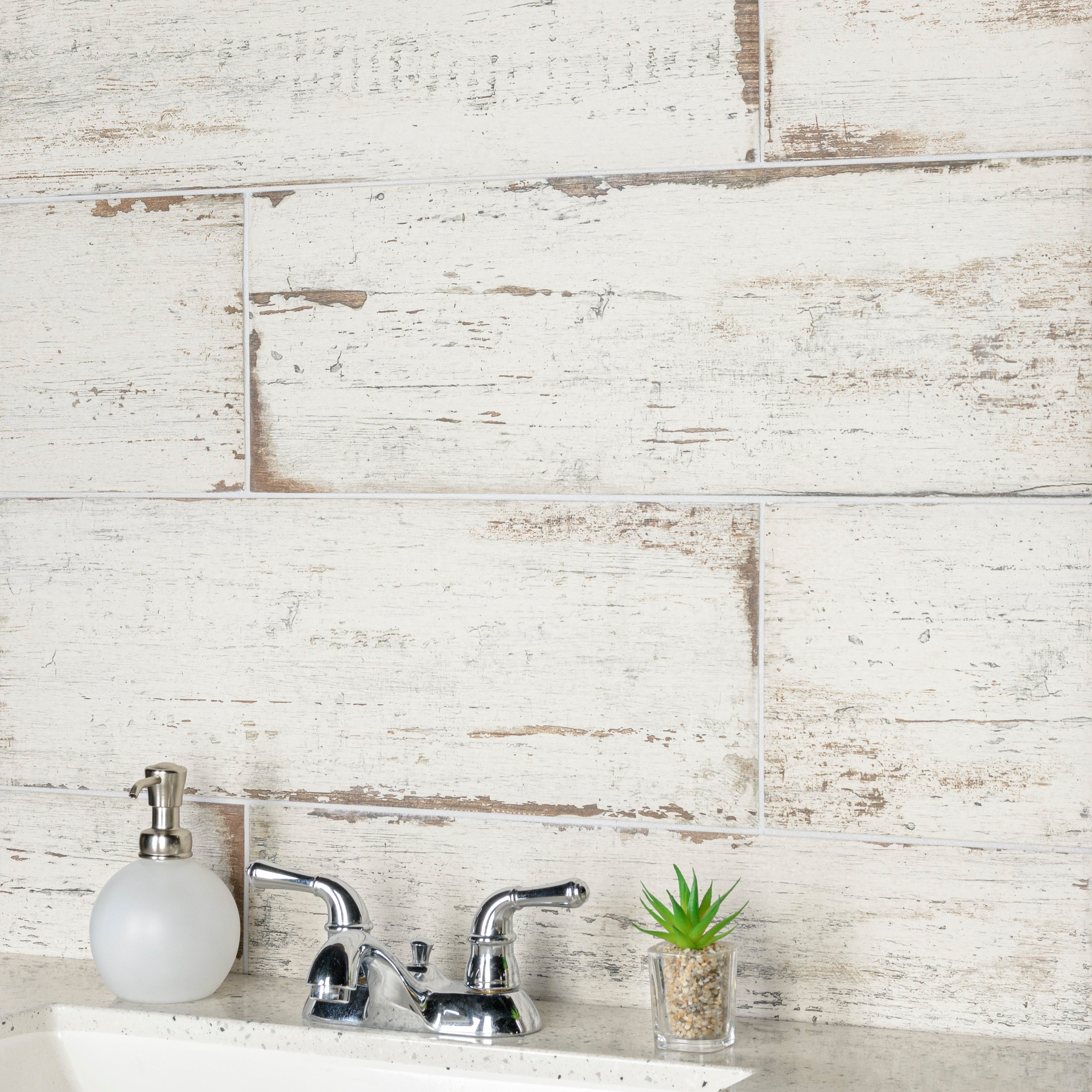 Somertile 8.25X23.5 Inch Lambris Blanc Porcelain Floor And Wall Tile 8 Tiles 11.22 Sqft.