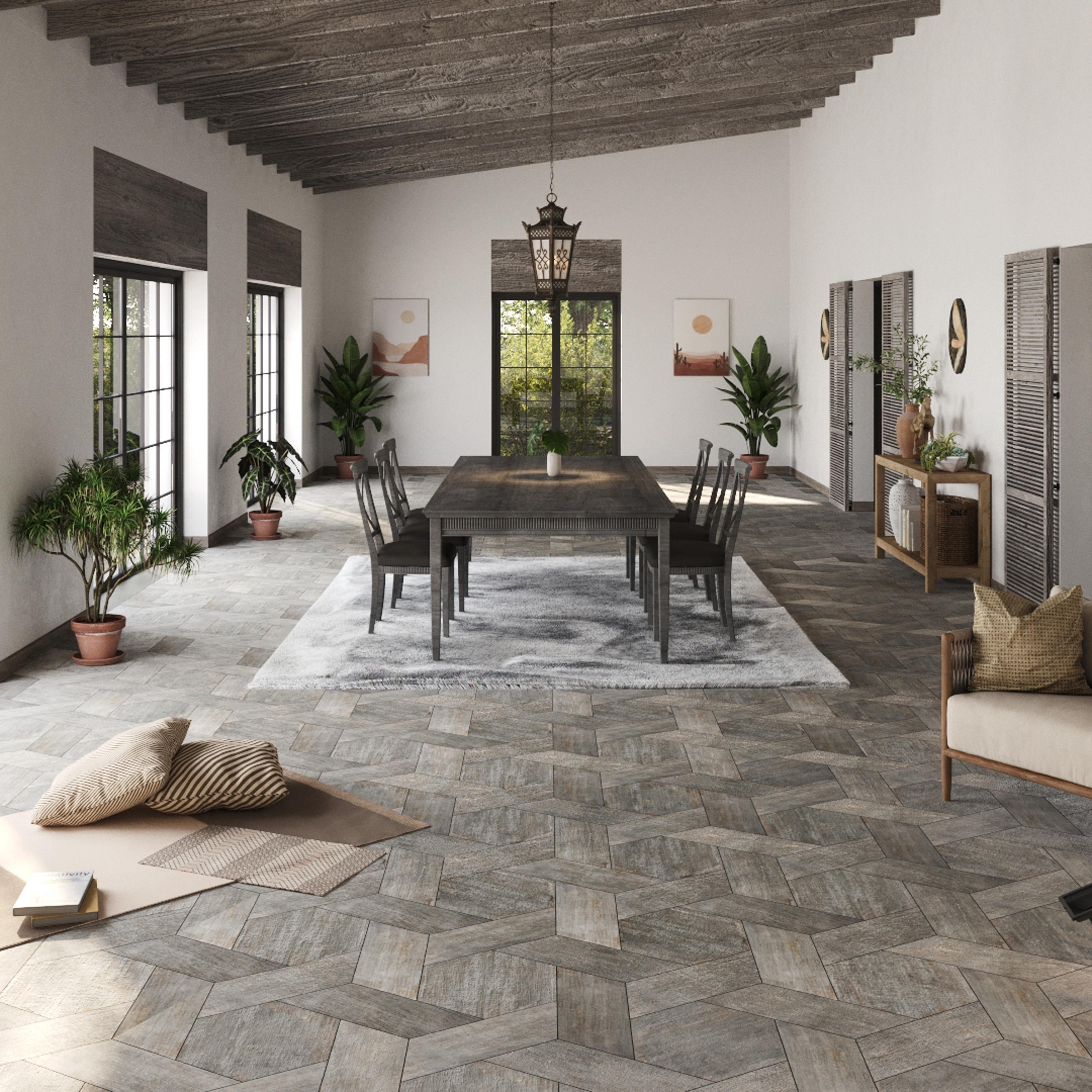 Somertile 14.125X16.25 Inch Lambris Cendra Hex Porcelain Floor And Wall Tile 9 Tiles 10.76 Sqft.