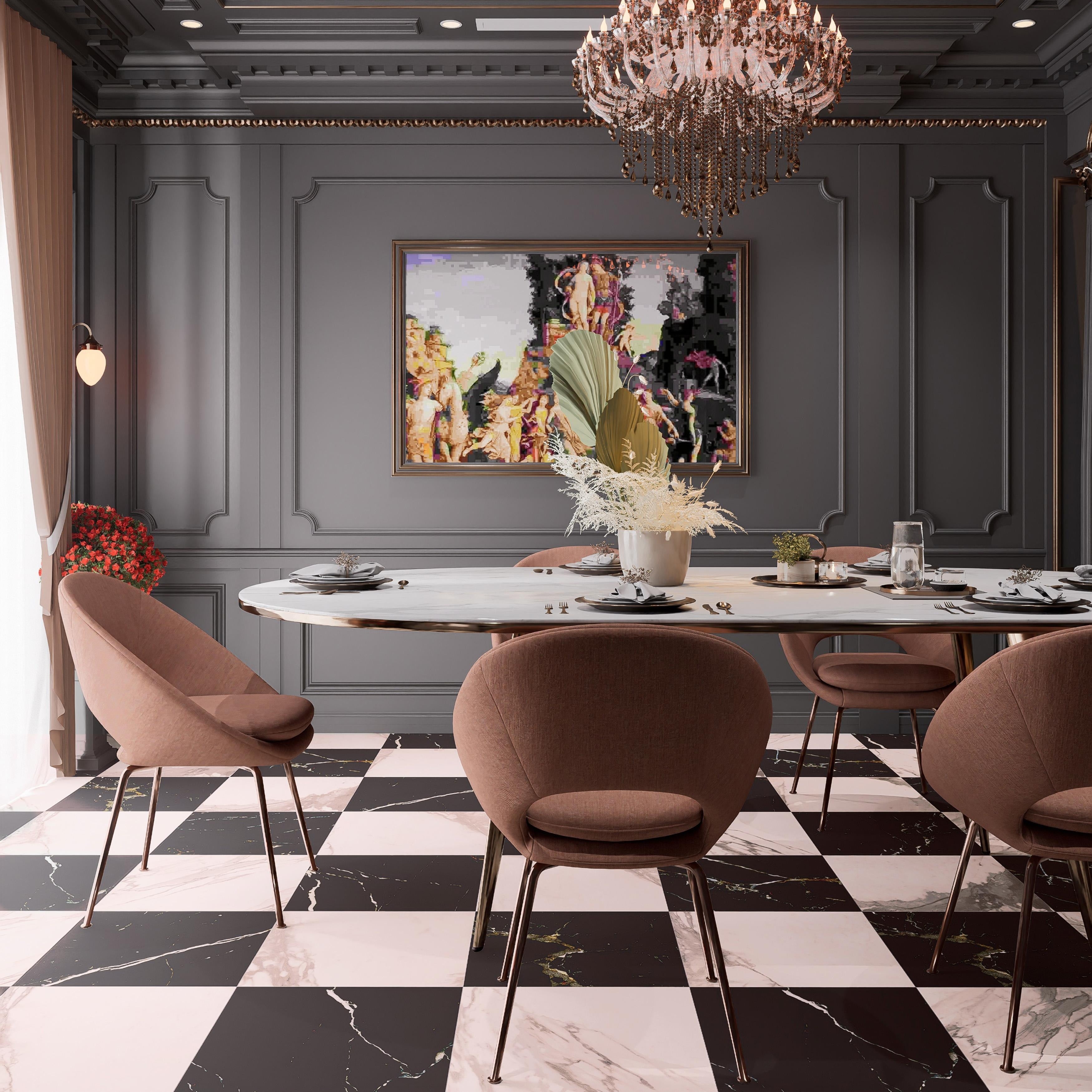 Merola Tile Reve Checker Noir With Rose 23 1 2 X 23 1 2 Porcelain Floor And Wall Tile Sample Swatch