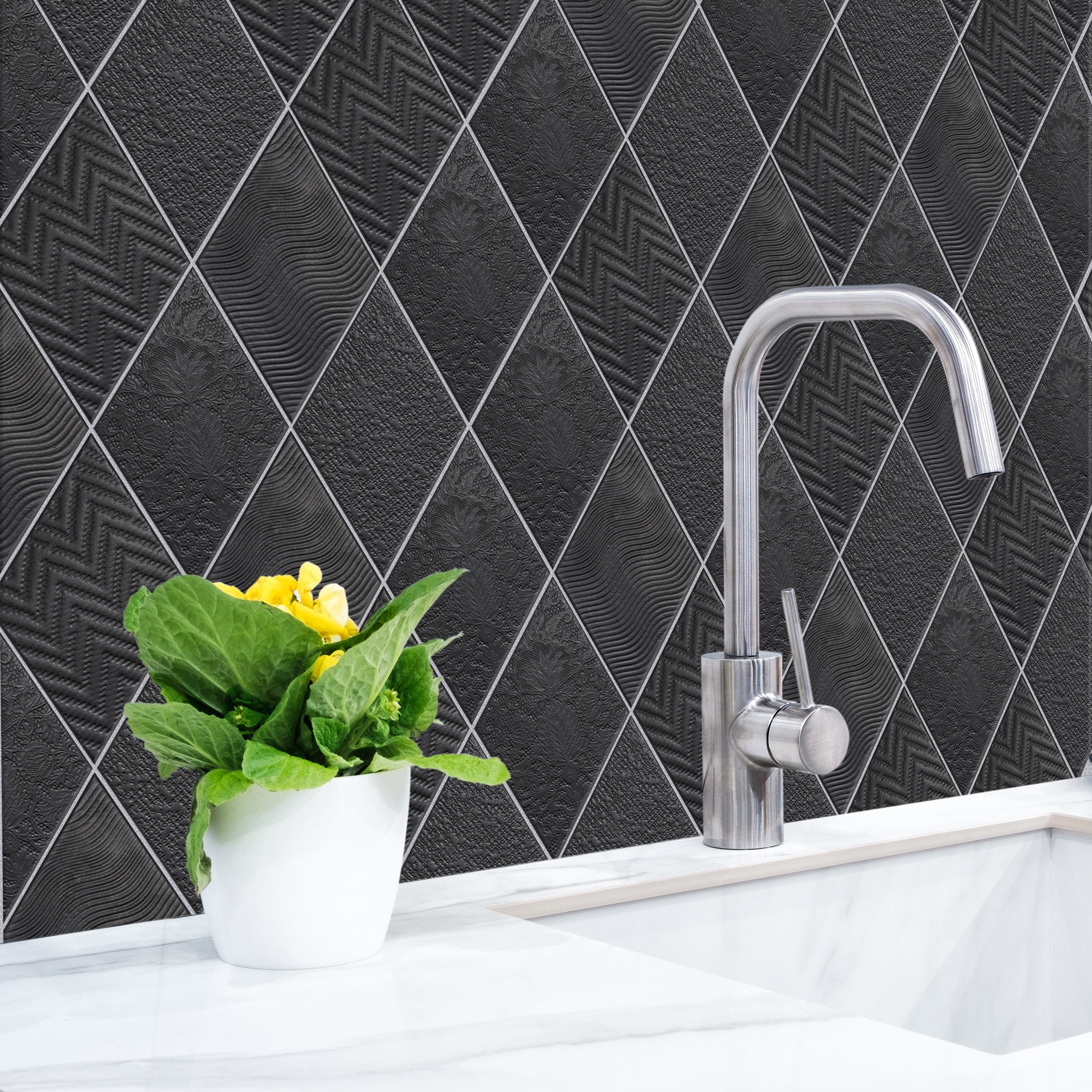 Somertile 5.5X9.5 Inch Rombo Black Porcelain Floor And Wall Tile 60 Tiles 11.68 Sqft.