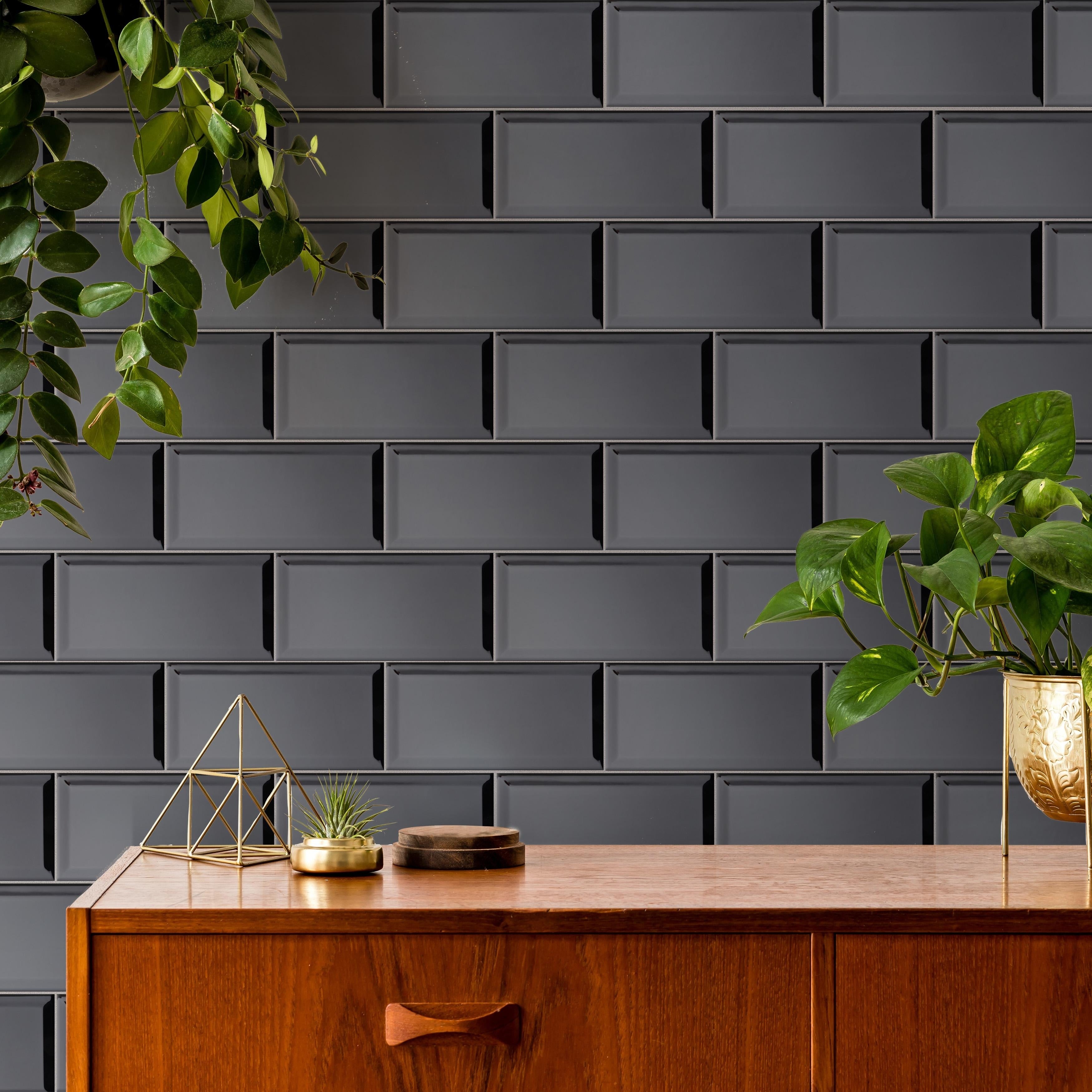 Somertile 4X7.88 Inch Thera Biselado Nero Ceramic Wall Tile 50 Tiles 10.76 Sqft.