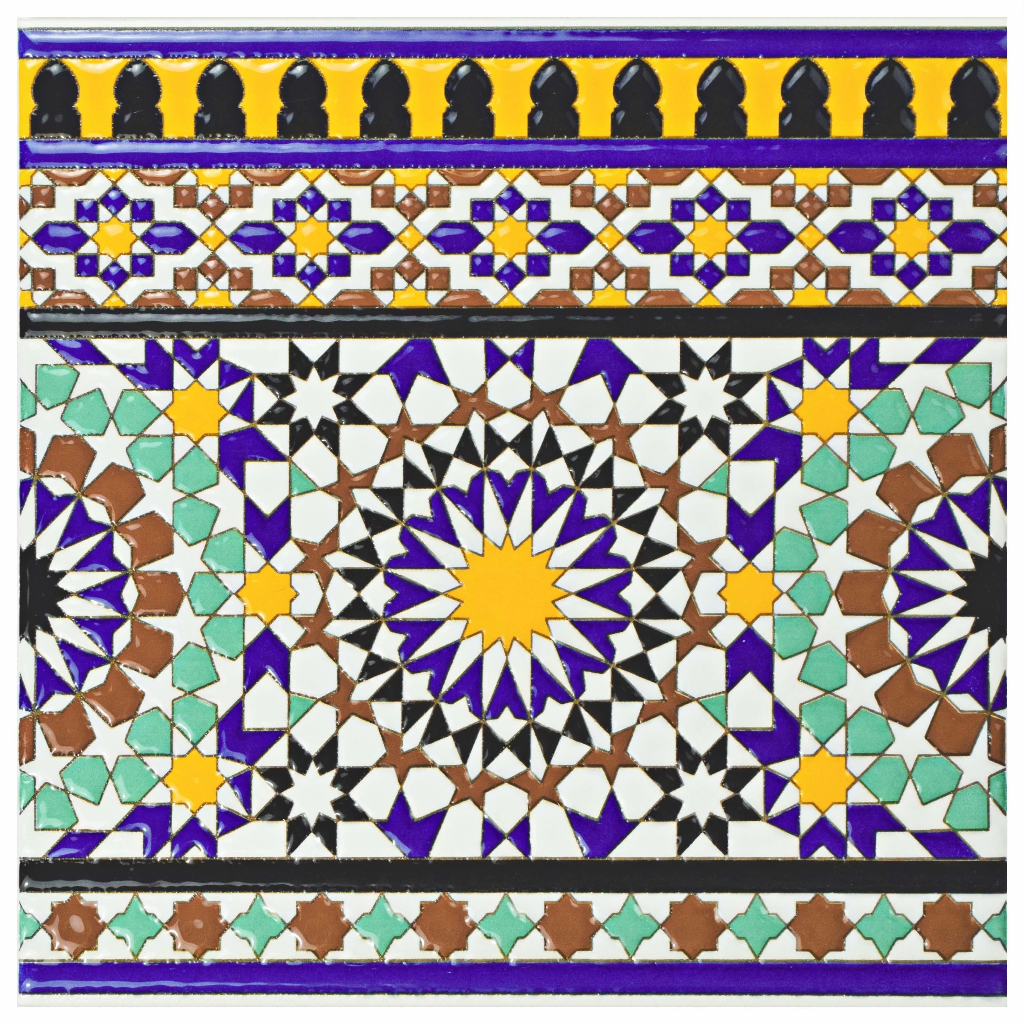 Somertile 7.875X7.875 Inch Hispalence Andalusia Cenefa Ceramic Wall Border Tile 25 Tiles 11.46 Sqft.