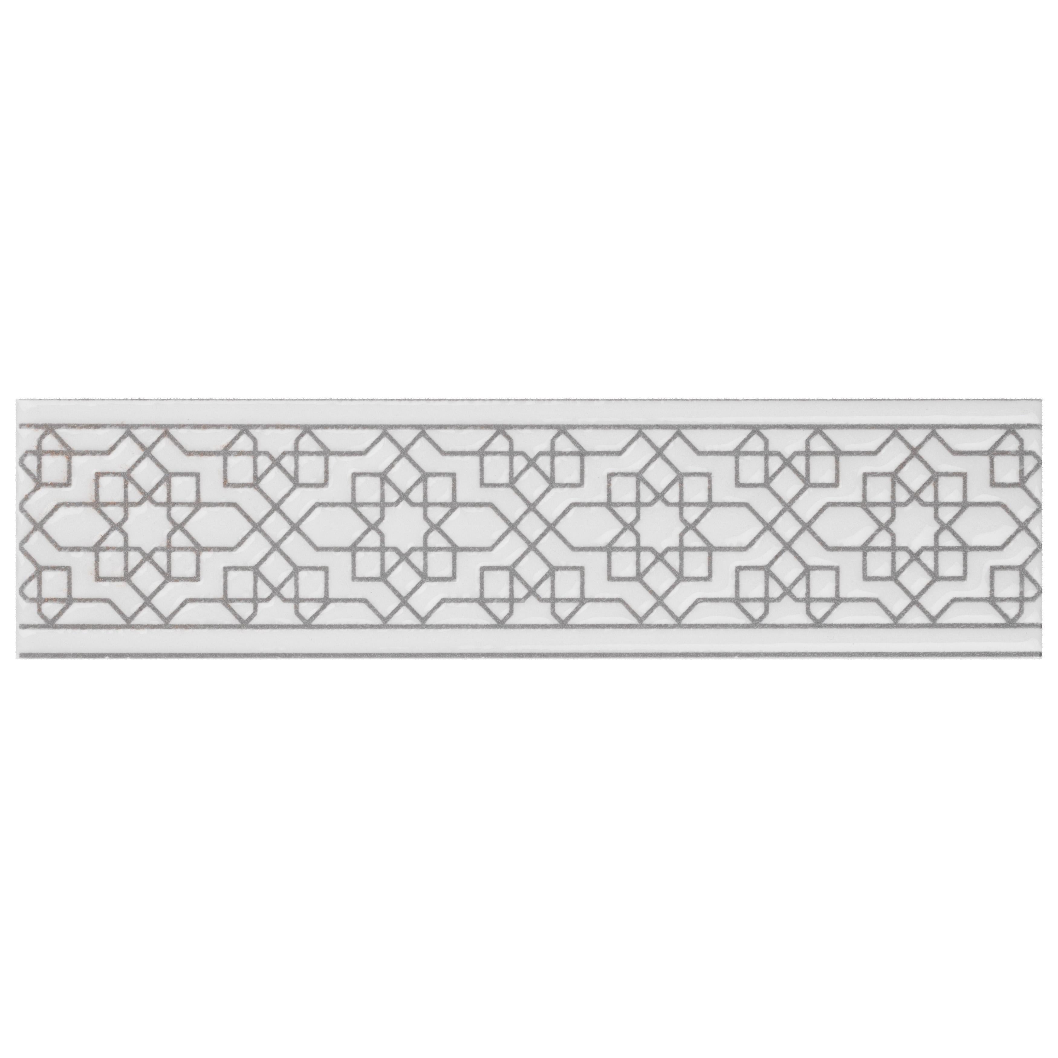 Somertile 2 X 7.88 Inch Hispalence Listello Estrella White Ceramic Wall Trim Tile 8 Tiles .88 Sqft.