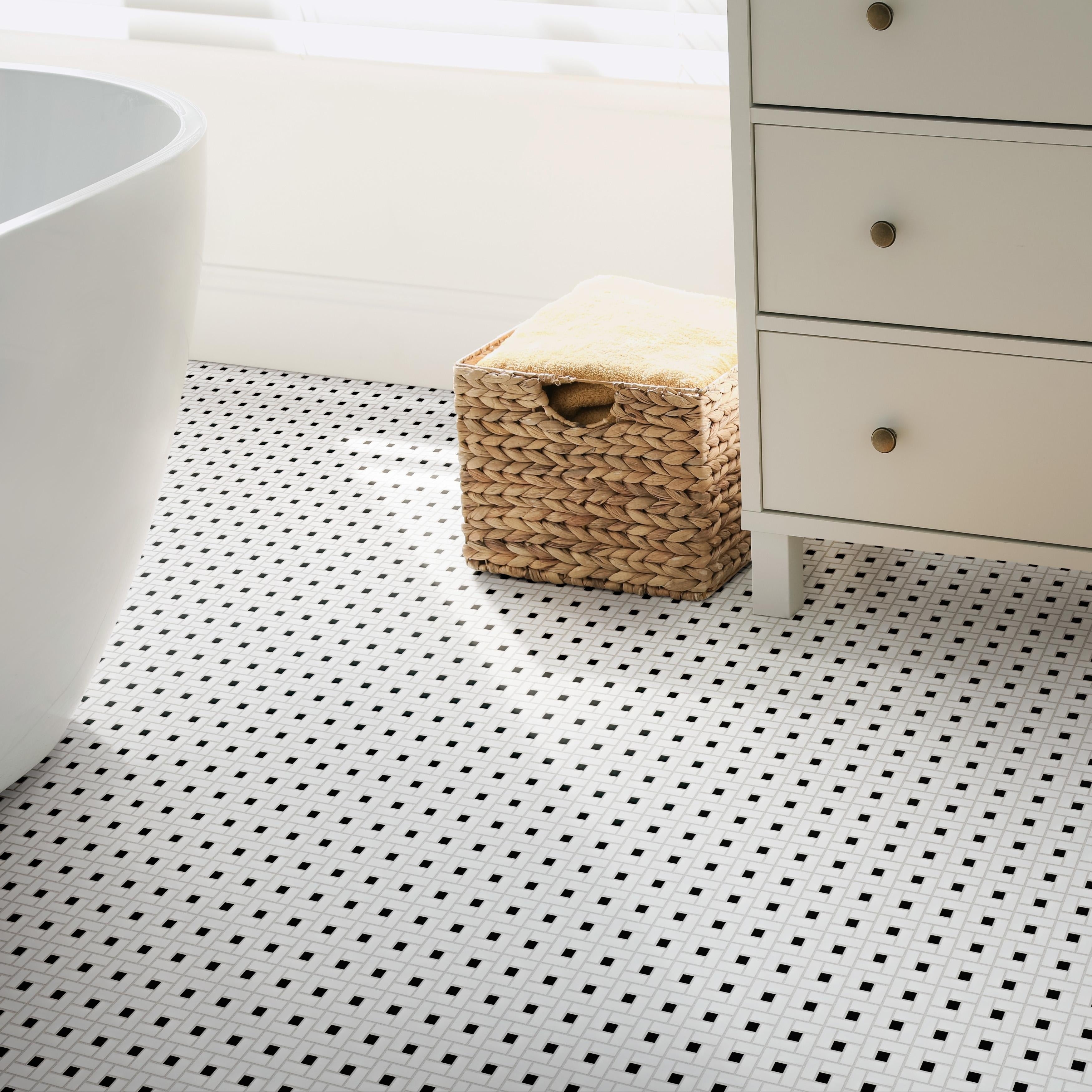 Somertile 12.5X12.5 Inch Spiral Black And White Porcelain Mosaic Floor And Wall Tile 10 Tiles 11.1 Sqft.