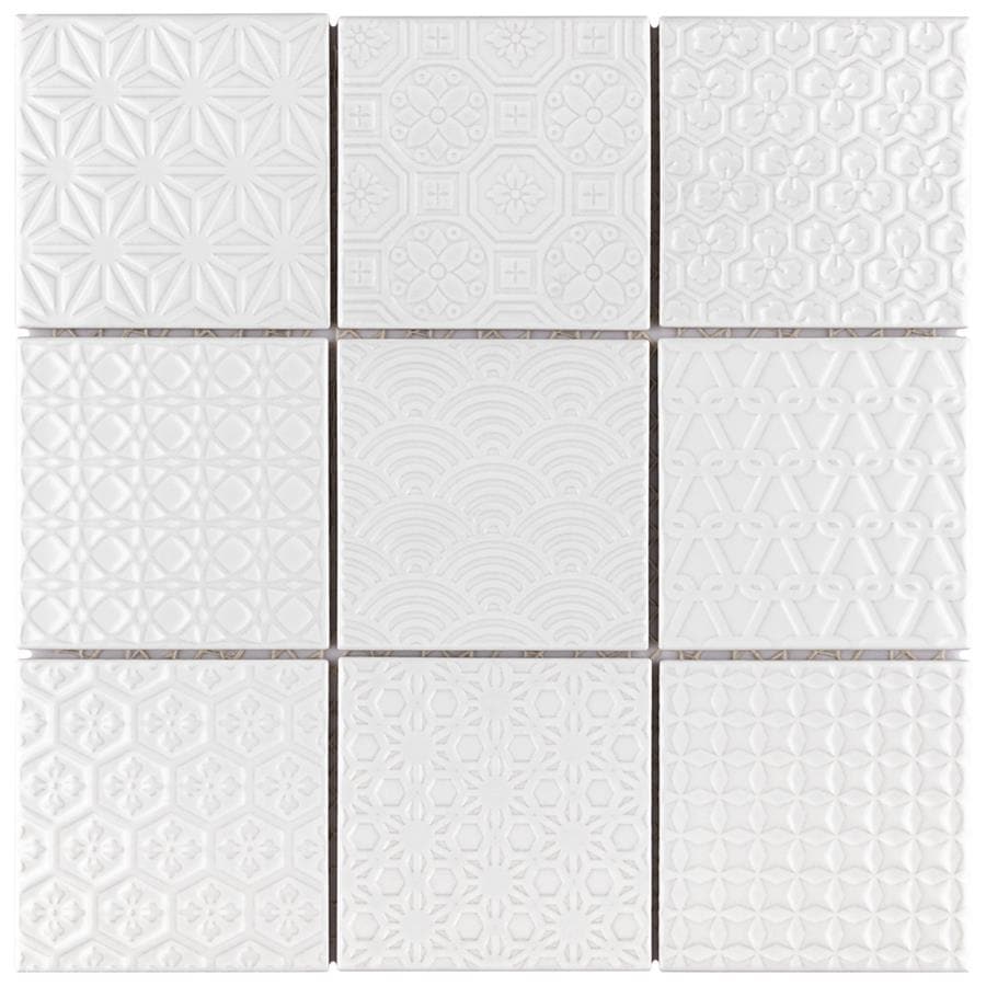 Somertile 11.625X11.625 Inch Vitality White Porcelain Mosaic Floor And Wall Tile 5 Tiles 4.79 Sqft.