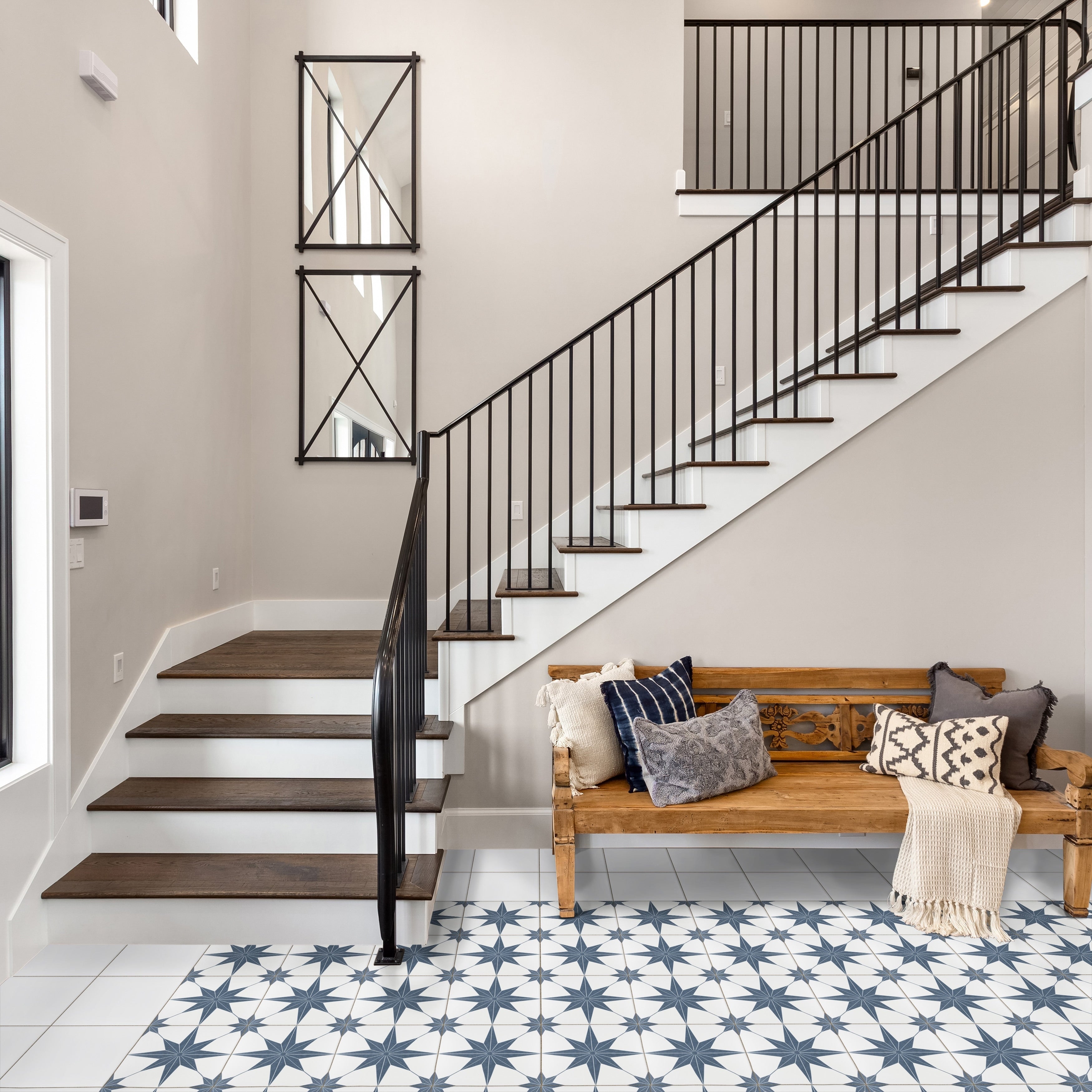 Somertile 9.75X9.75 Inch Cilento Azul Porcelain Floor And Wall Tile 16 Tiles 10.76 Sqft.