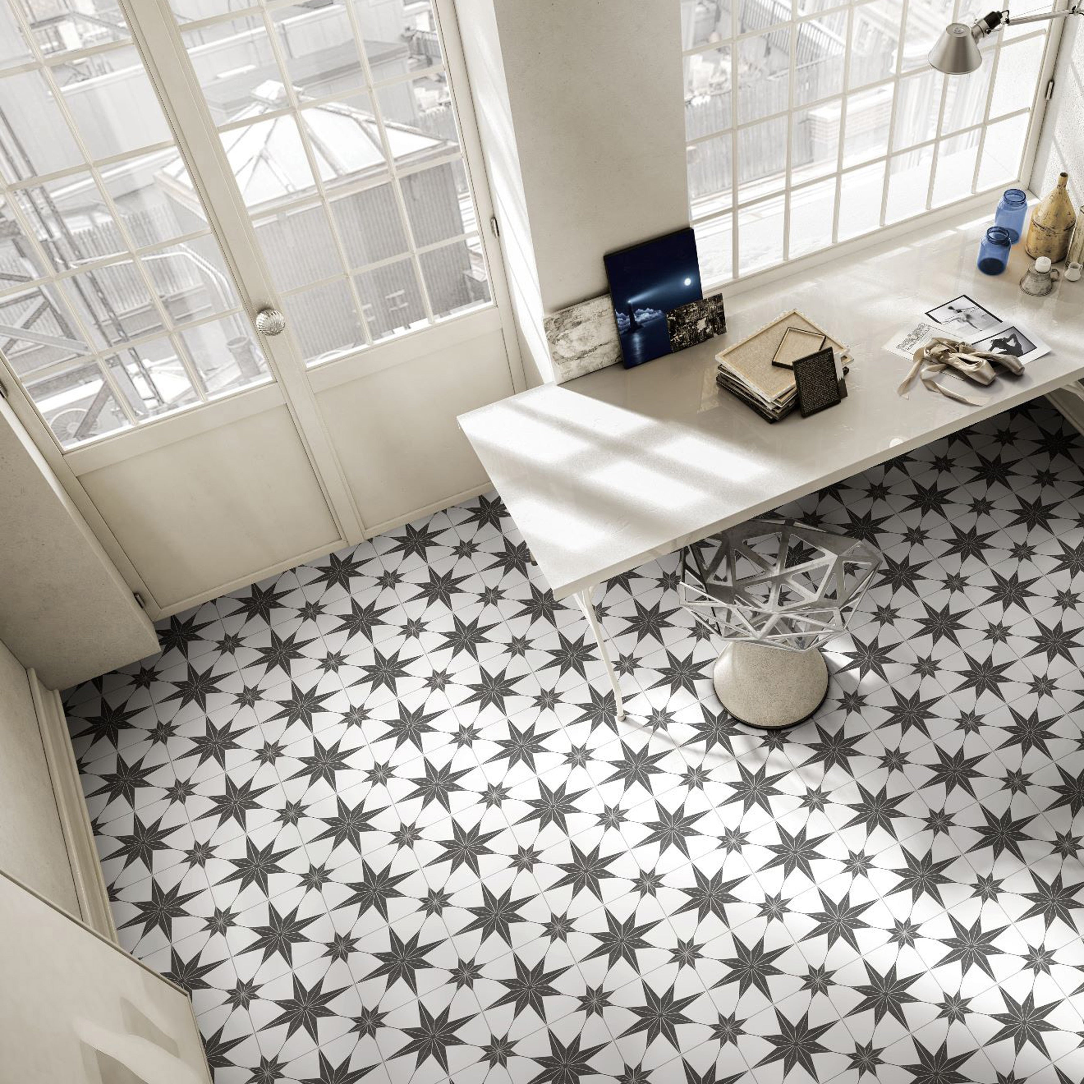 Somertile 9.75X9.75 Inch Cilento Nero Porcelain Floor And Wall Tile 16 Tiles 10.76 Sqft.
