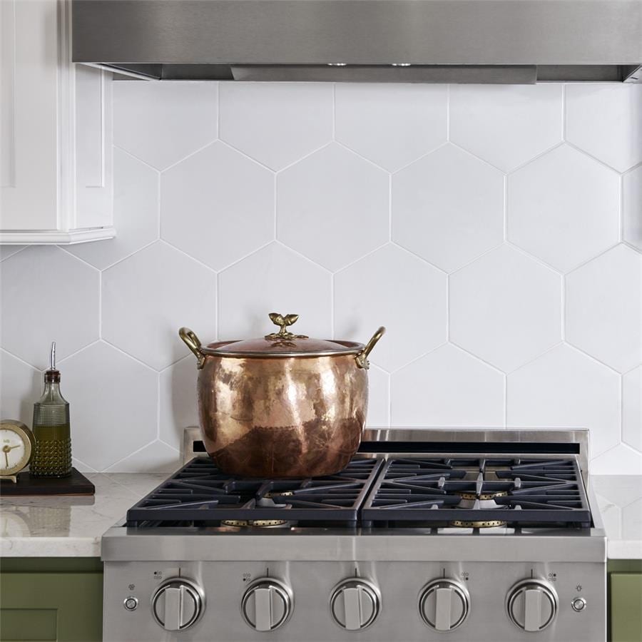 Somertile 8.625X9.875 Inch Textilis Basic White Hex Porcelain Floor And Wall Tile 25 Tiles 11.19 Sqft.