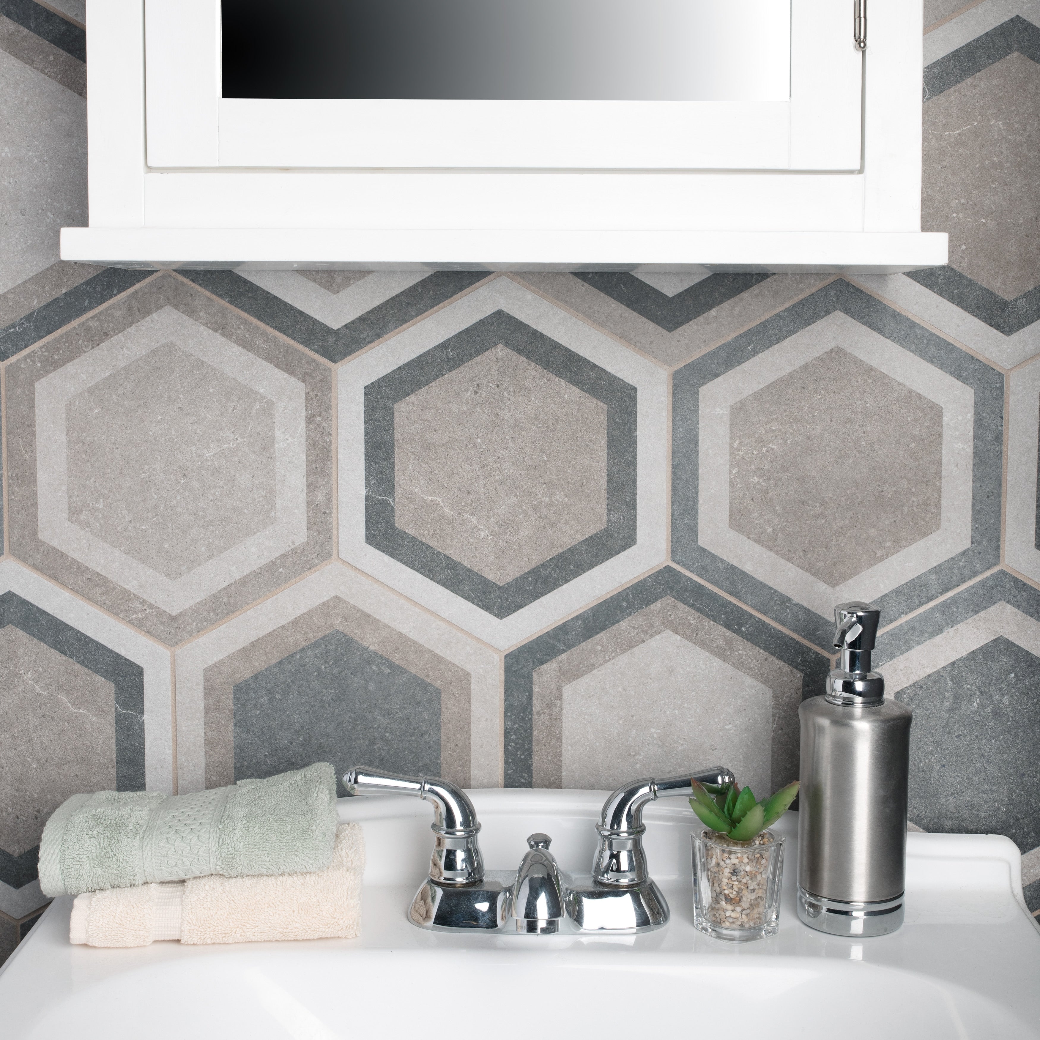 Somertile 8.625X9.875 Inch Trafico Hex Combi Grey Porcelain Floor And Wall Tile 25 Tiles 11.56 Sqft.