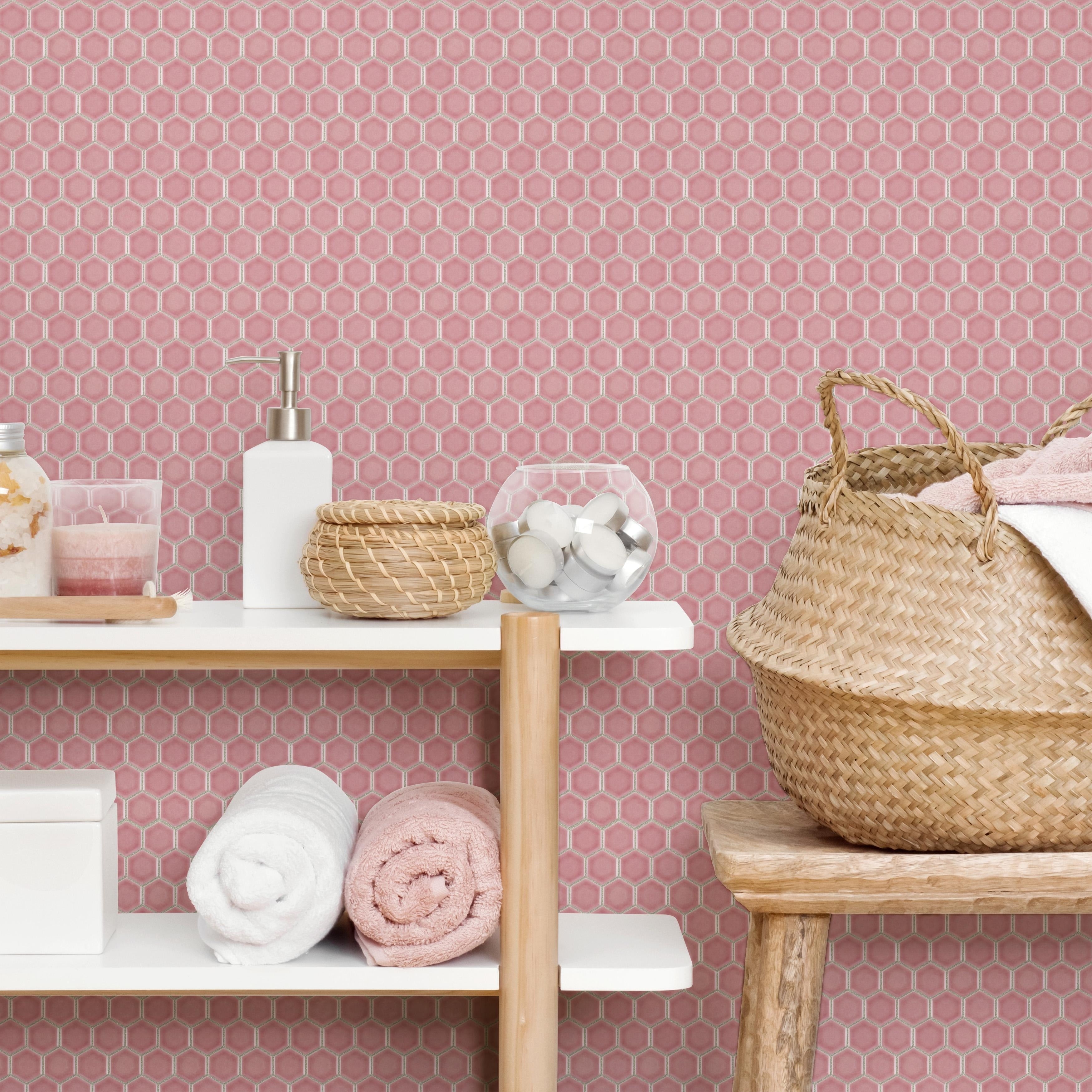 Somertile Tribeca 1 In. Hex Glossy Blush 12.63X10.63 Inch Porcelain Mosaic Tile 10 Tiles 8.65 Sqft. Case