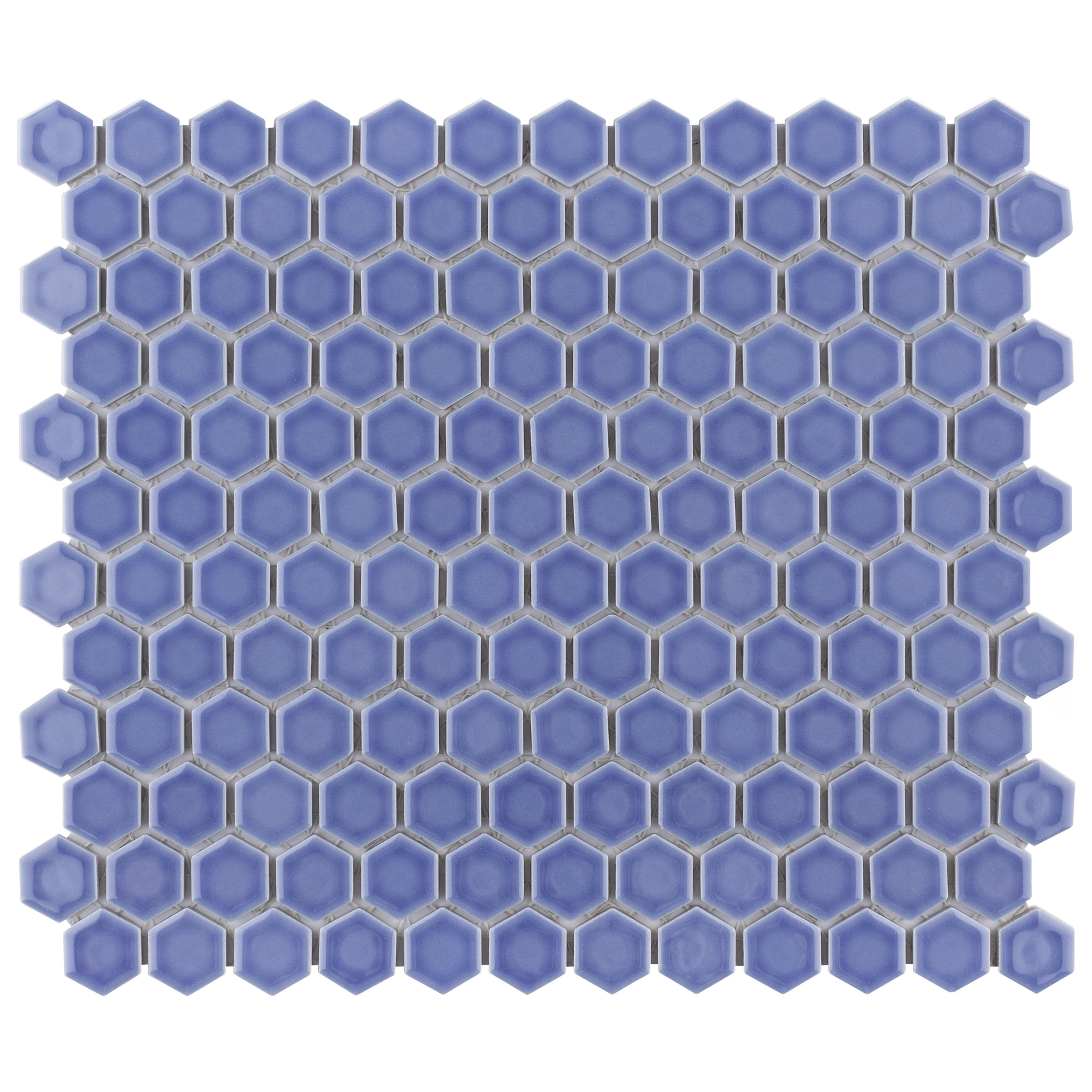 Somertile Tribeca 1 In. Hex Glossy Periwinkle 10.25X11.75 Inch Porcelain Mosaic Tile 10 Tiles 8.65 Sqft. Case