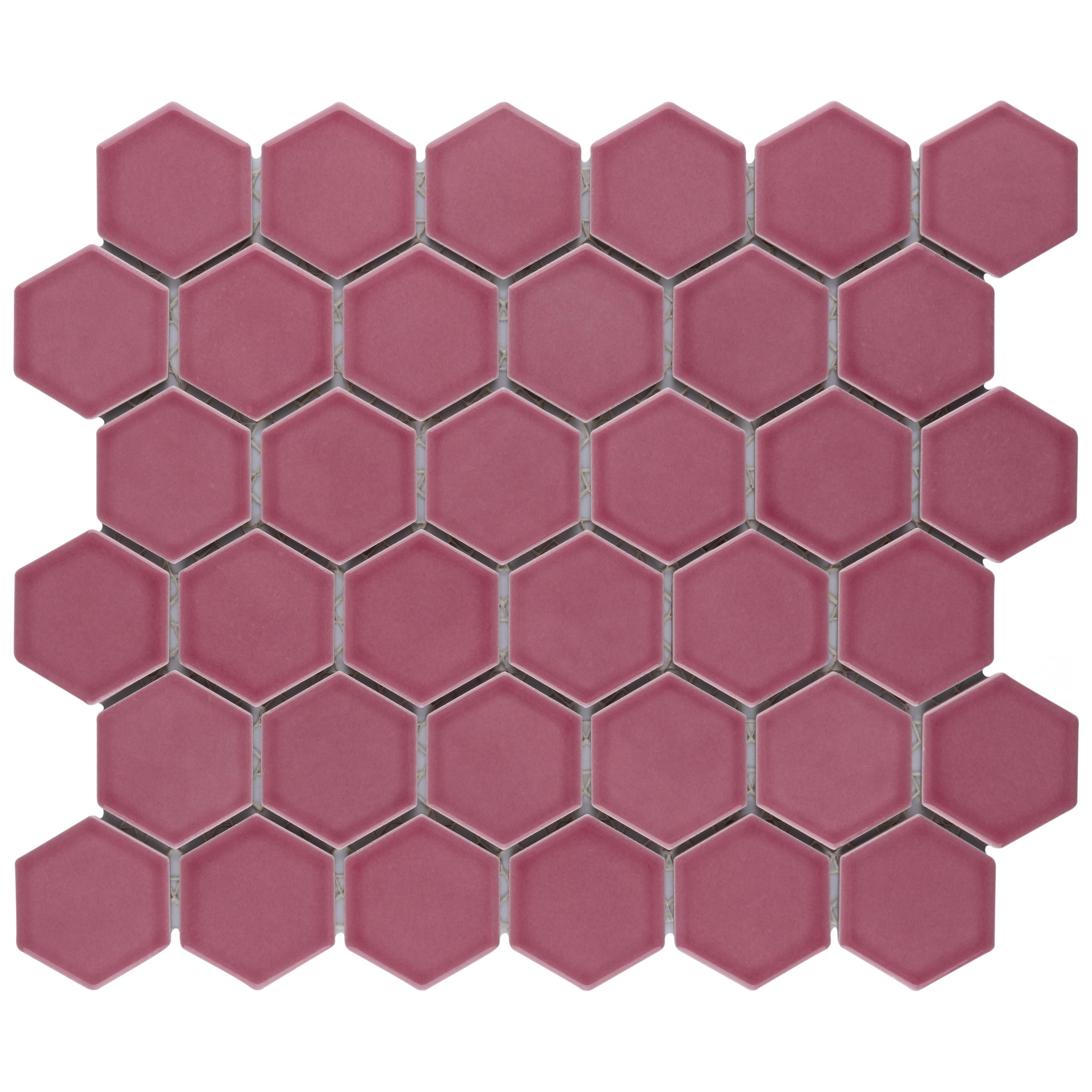 Somertile Tribeca 2 Hex Glossy Blush 11 1 8 In. X 12 5 8 In. X 7Mm Porcelain Mosaic Floor And Wall Tile 10 Tiles 9.96 Sqft.