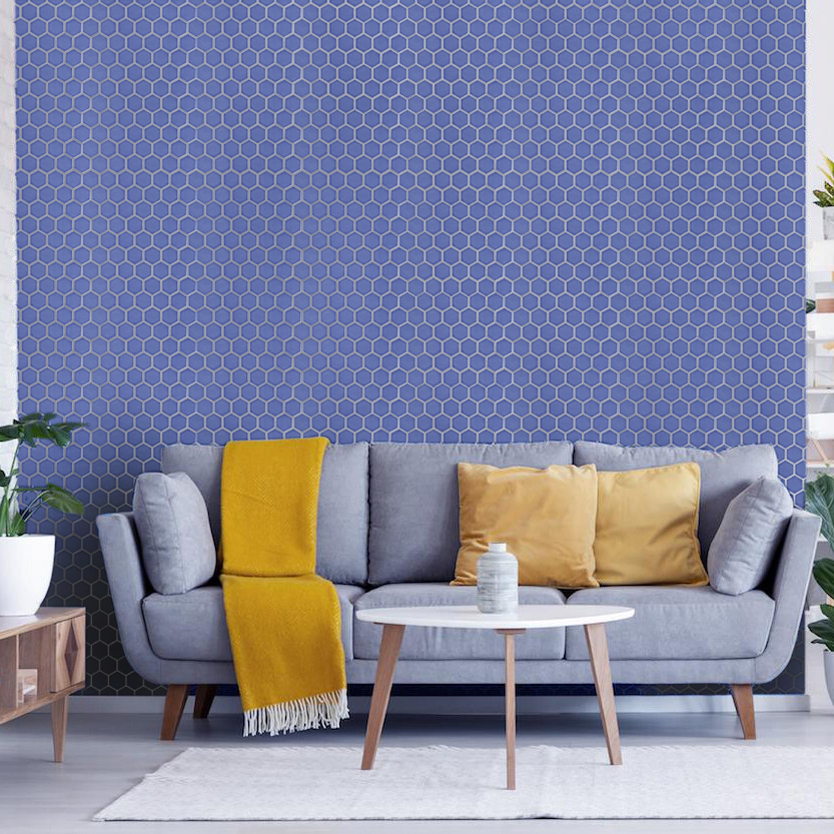 Somertile 11.125 X 12.625 Inch Tribeca 2 Hex Glossy Periwinkle Porcelain Mosaic Floor And Wall Tile 10 Tiles 9.96 Sqft.