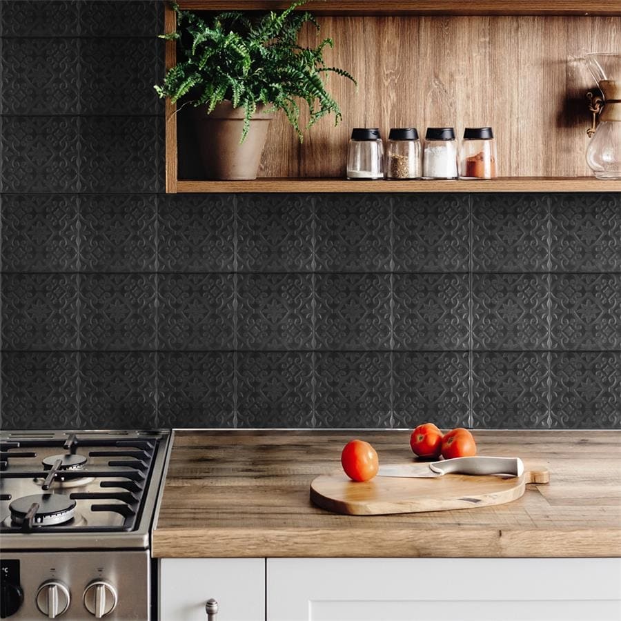 Somertile 7.75X7.75 Inch Triple Valverde Black Ceramic Wall Tile 25 Tiles 11 Sqft.