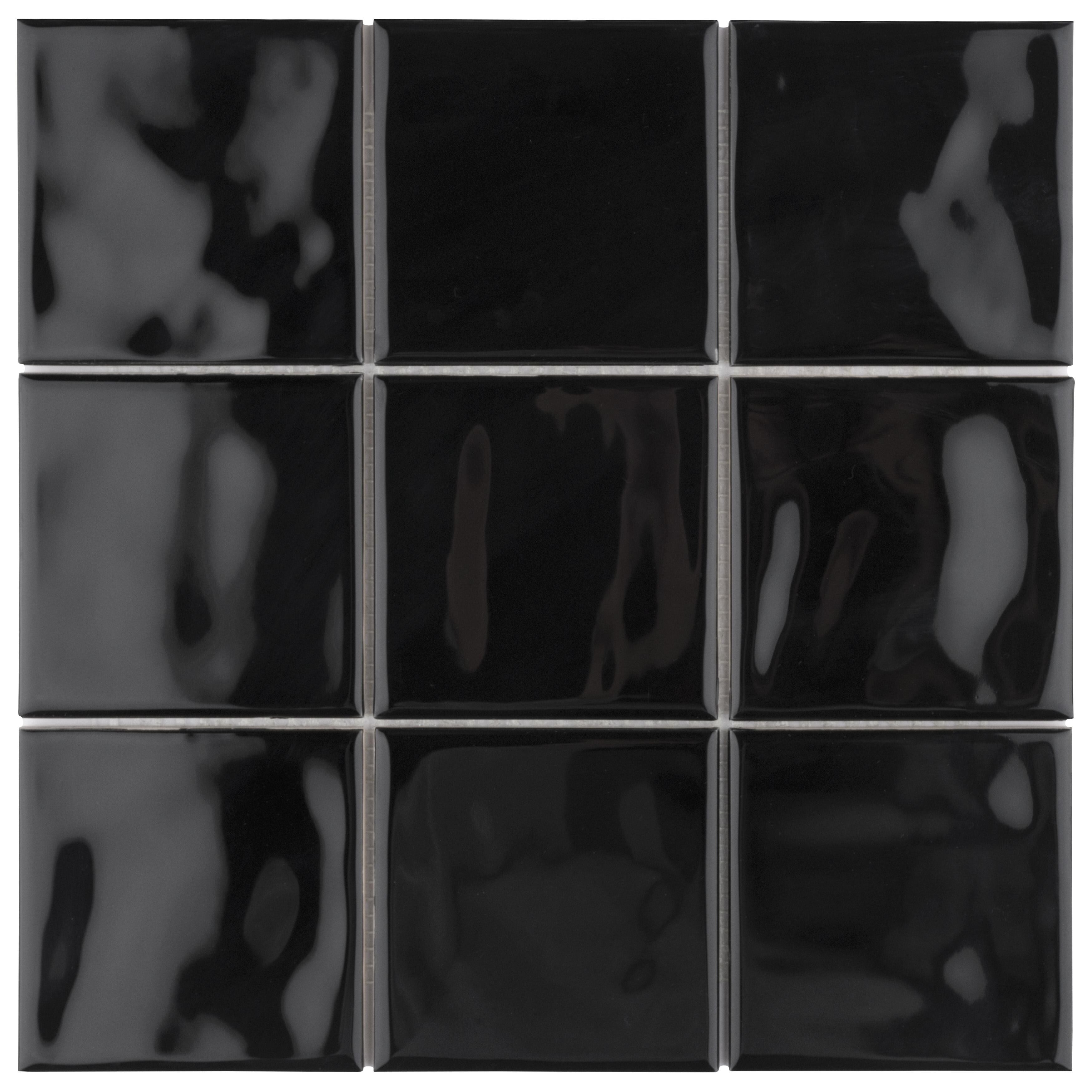 Somertile 3.875X3.875 Inch Curve Square Black Olive Ceramic Wall Tile 90 Tiles 10.34 Sqft. Case