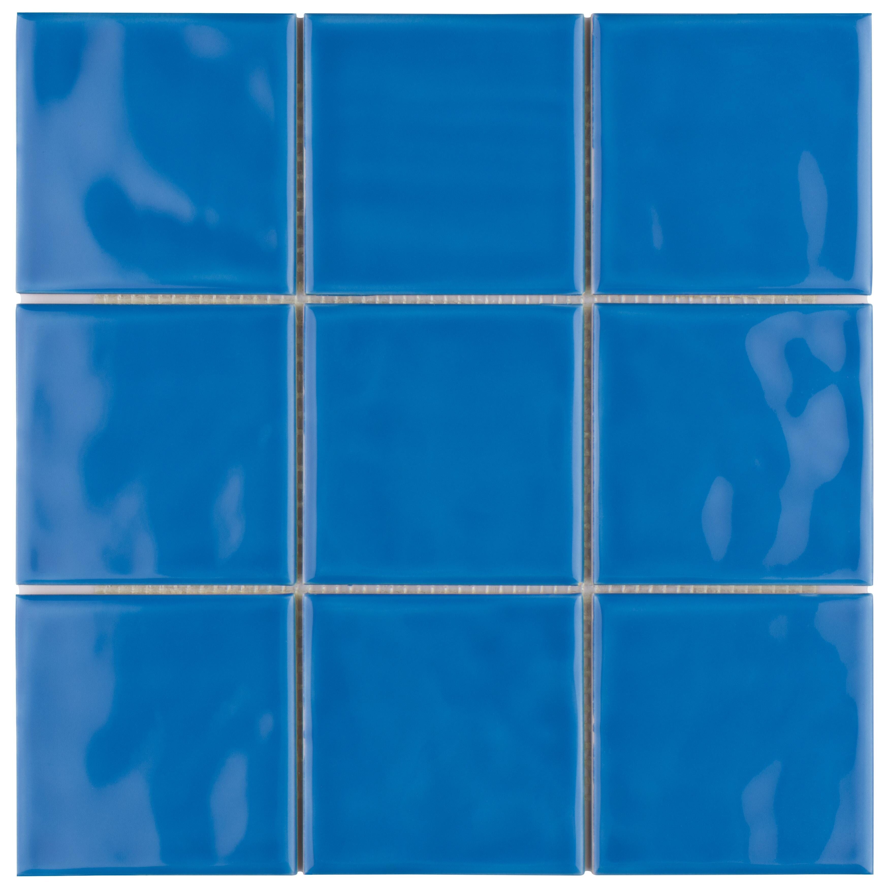 Somertile 3.875X3.875 Inch Curve Square Blue Sky Ceramic Wall Tile 90 Tiles 10.34 Sqft. Case