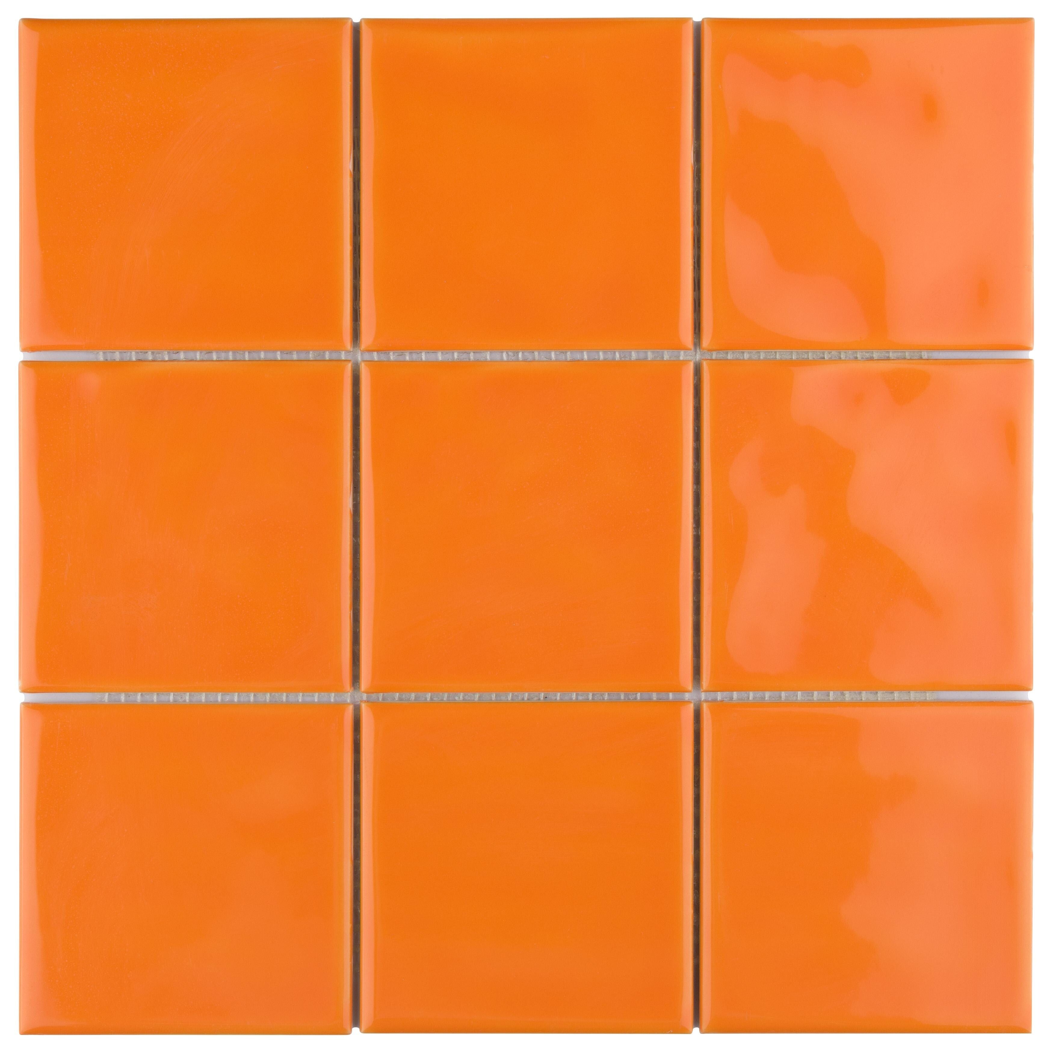 Somertile 3.875X3.875 Inch Curve Square Orange Sunset Ceramic Wall Tile 90 Tiles 10.34 Sqft. Case