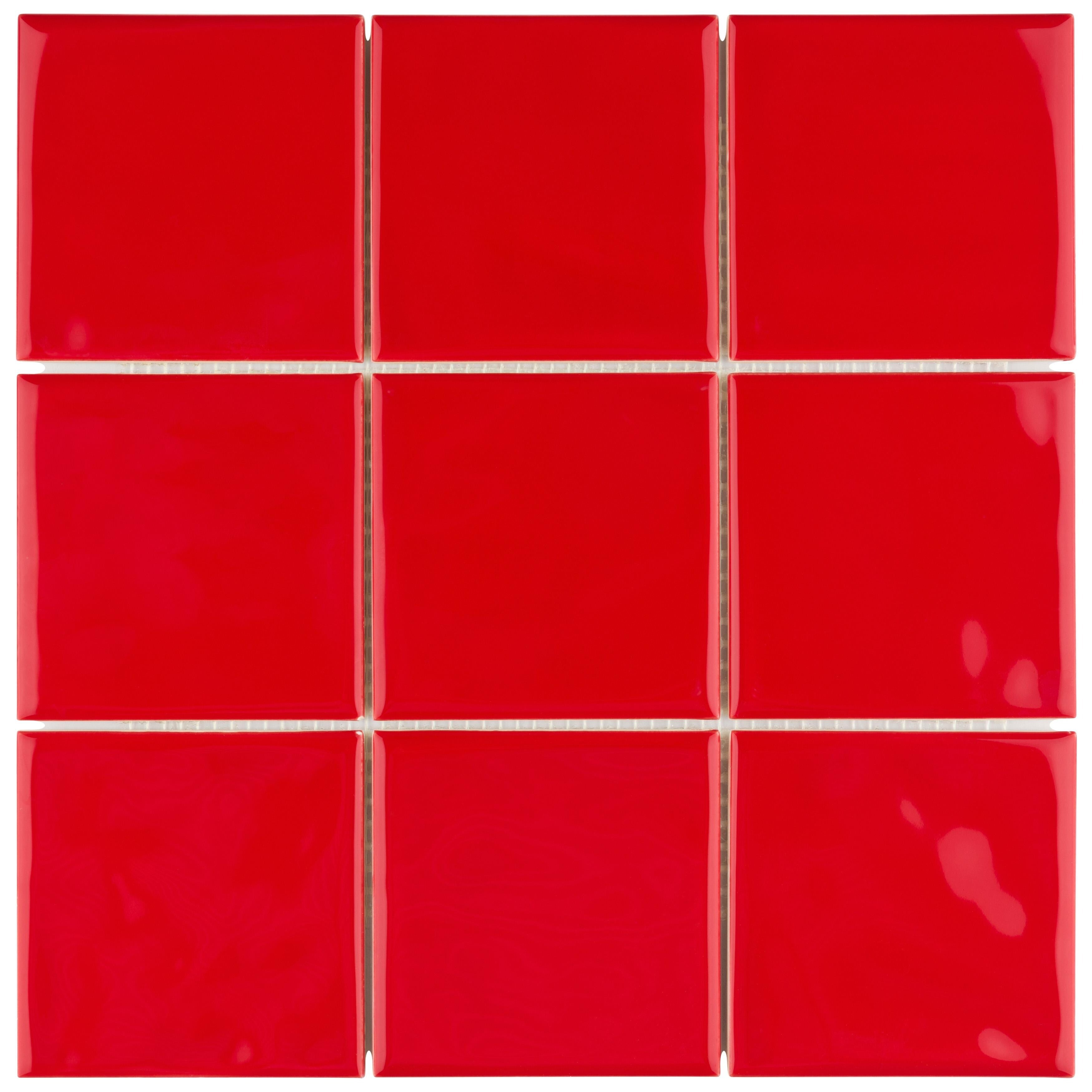 Somertile 3.875X3.875 Inch Curve Square Red Cherry Ceramic Wall Tile 90 Tiles 10.34 Sqft. Case