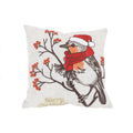 Merry Christmas Bird Crewel Embroidered Pillow 14 By 14 Inch