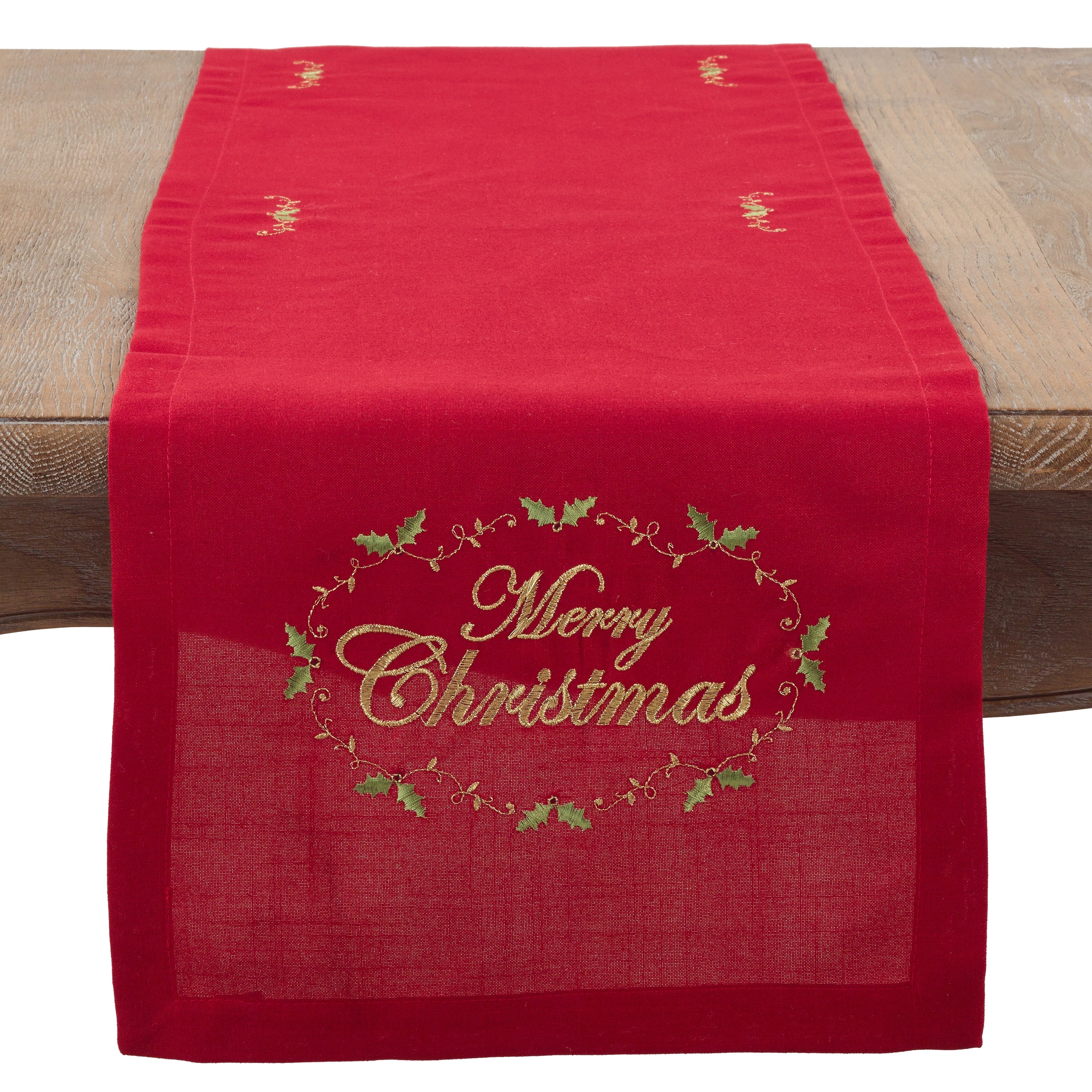 Merry Christmas Embroidered Holiday Table Runner