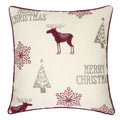 Merry Christmas Embroidered Poly Linen Throw Pillow 20X20 Holiday Cushion With Reindeer Trees Snowflakes Set Of 2