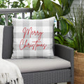 Merry Christmas Grey Buffalo Plaid Indoor Outdoor Pillow
