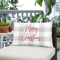 Merry Christmas Grey Buffalo Plaid Indoor Outdoor Pillow 13 In X 20 In