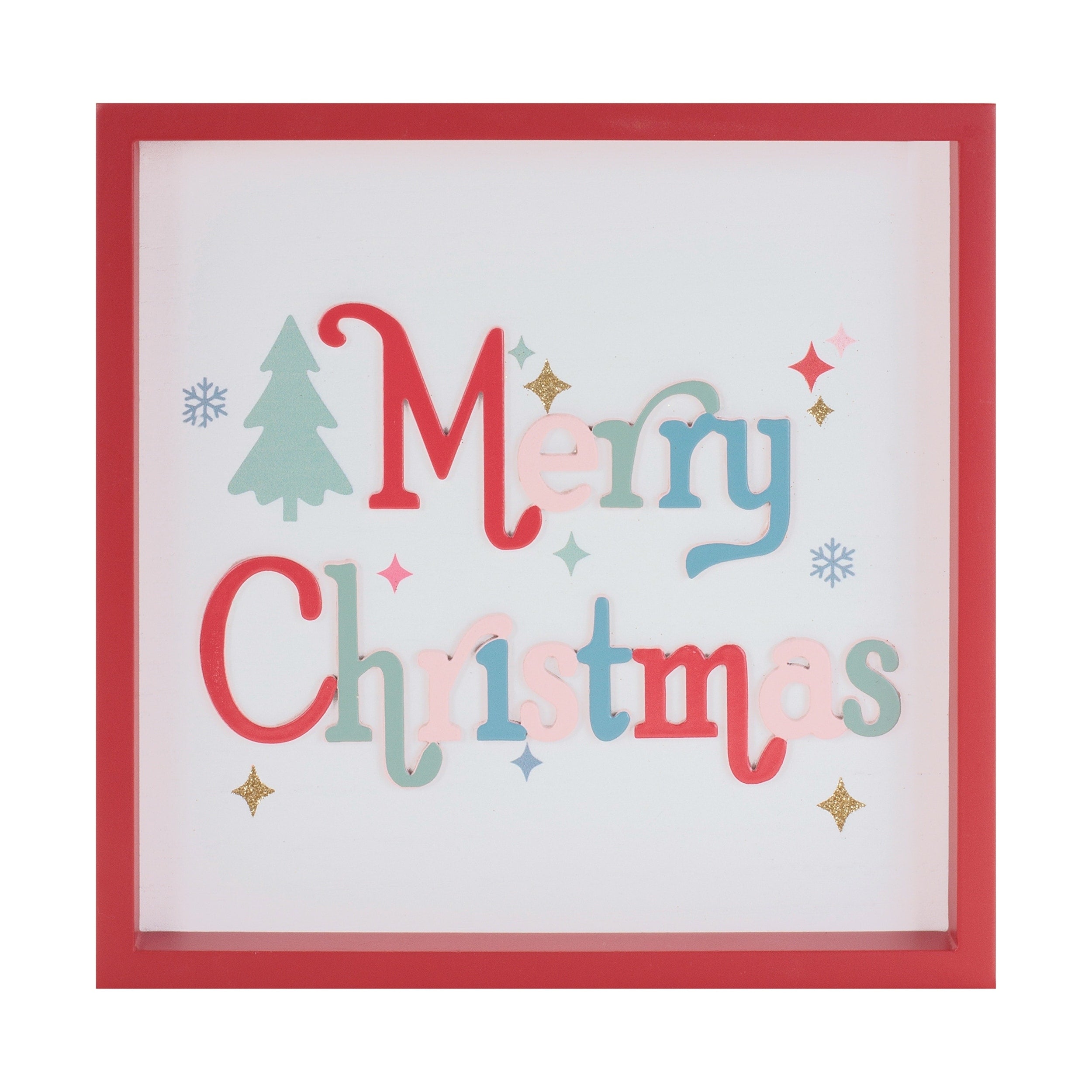 Merry Christmas Square Block Sign 7.75 Sq