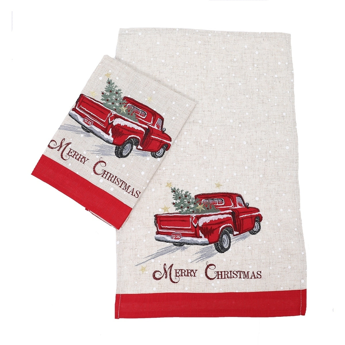Merry Christmas Truck Decorative Towels 14 By 22 Inch Set Of 2 14 X22
