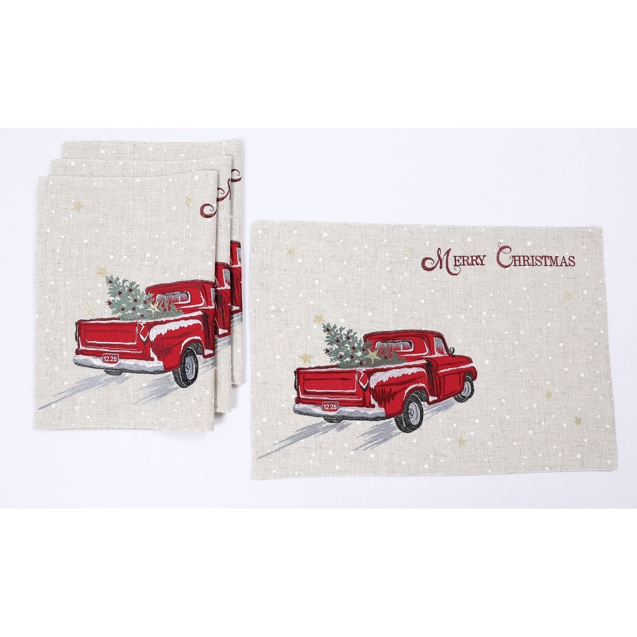 Merry Christmas Truck Embroidered Placemats 14 By 20 Inch Set Of 4