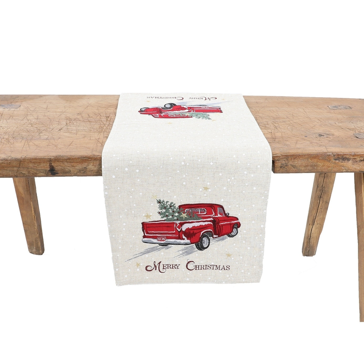 Merry Christmas Truck Embroidered Table Runner 16 By 36 Inch
