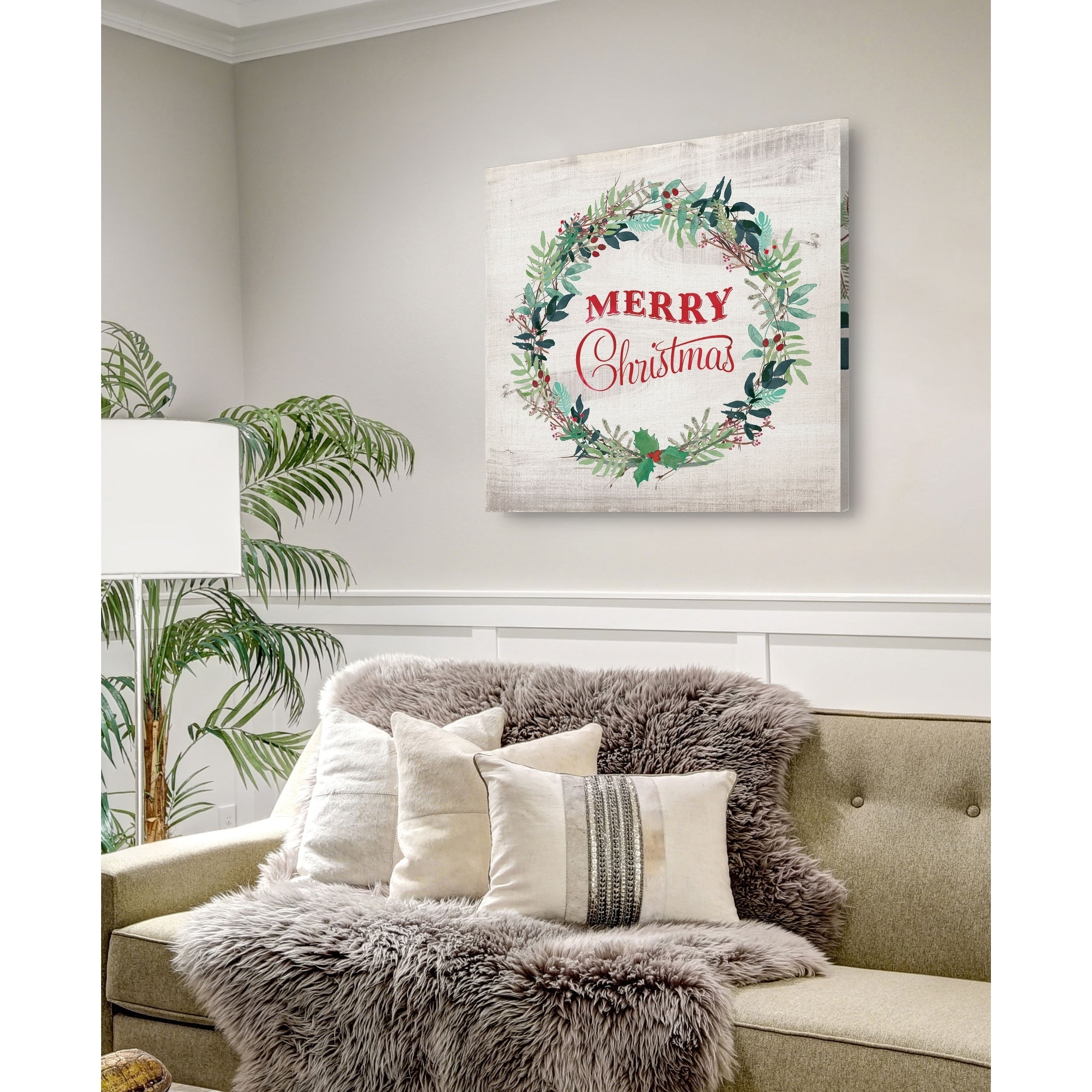 Merry Christmas Wreath Gallery Wrapped Canvas