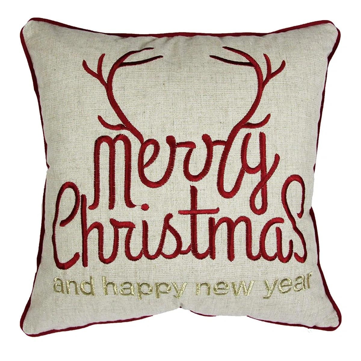 Merry Christmas And Happy New Year Throw Pillow 20X20 Linen Look With Gold Accents And Insert Set Of 2