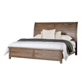 Merry Queen Bed Curved Panel Headboard Rivet Accents Brown Wood