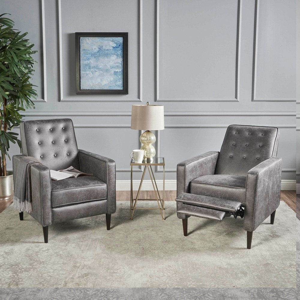 Mervynn Mid Century Modern Microfiber Recliner Set Of 2 By Christopher Knight Home