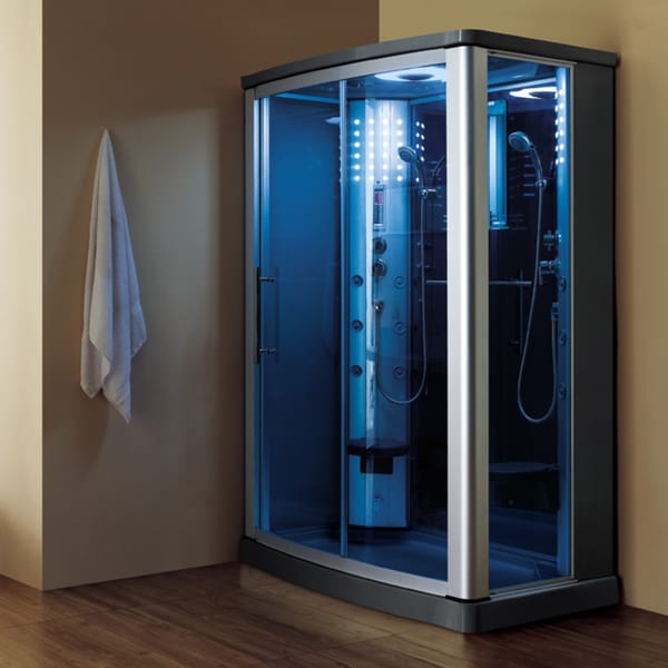 Luxury 2 Person Steam Shower With Sliding Glass Doors And Blue Tempered Glass