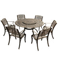 Mesh Lattice 59 In. Round Dining Set With Lazy Susan And Six Chairs