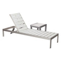 Metal Adjustable Slatted Lounger With Side Table Set Of 4 Gray And White