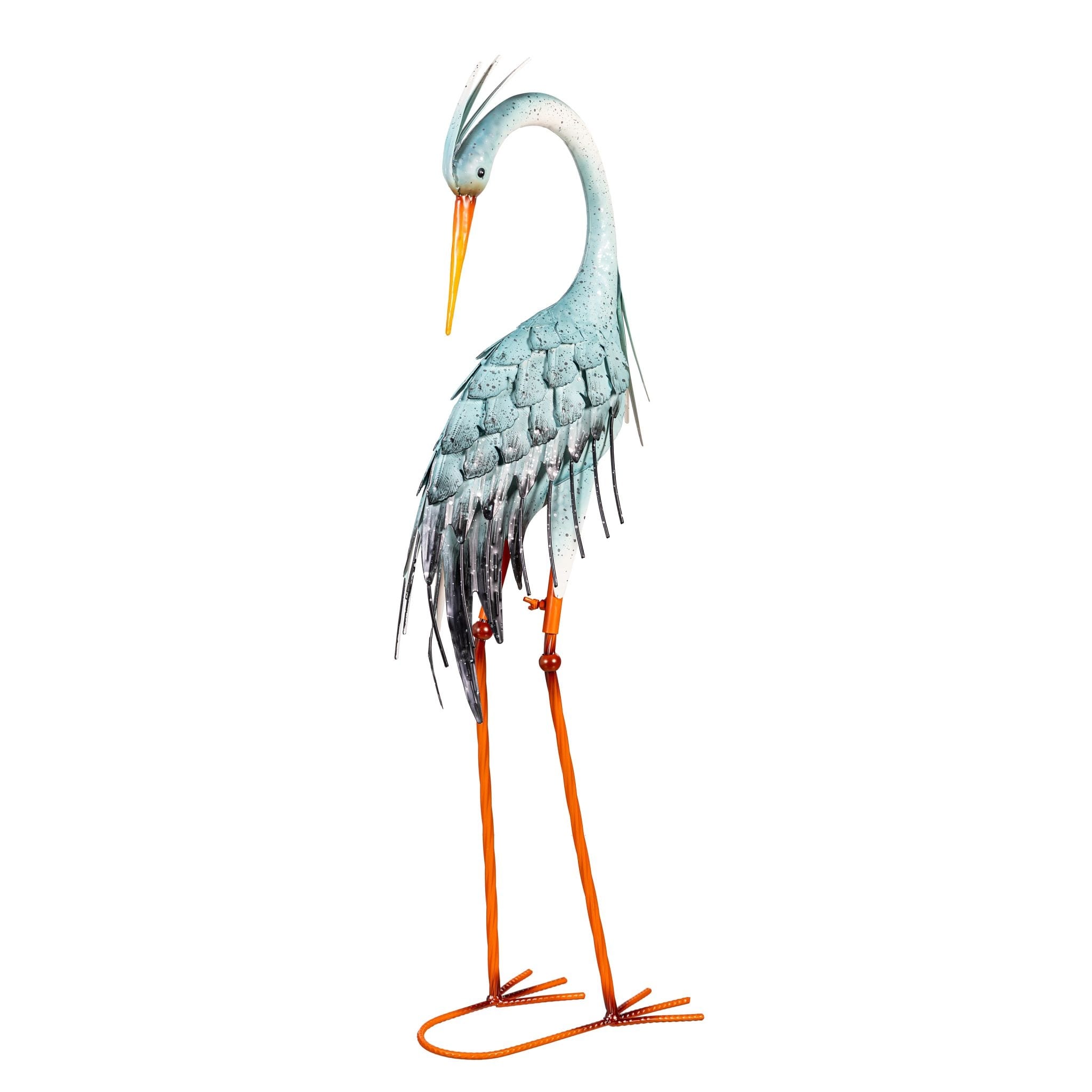 Metal Aqua Blue Heron Garden Statue 35 H