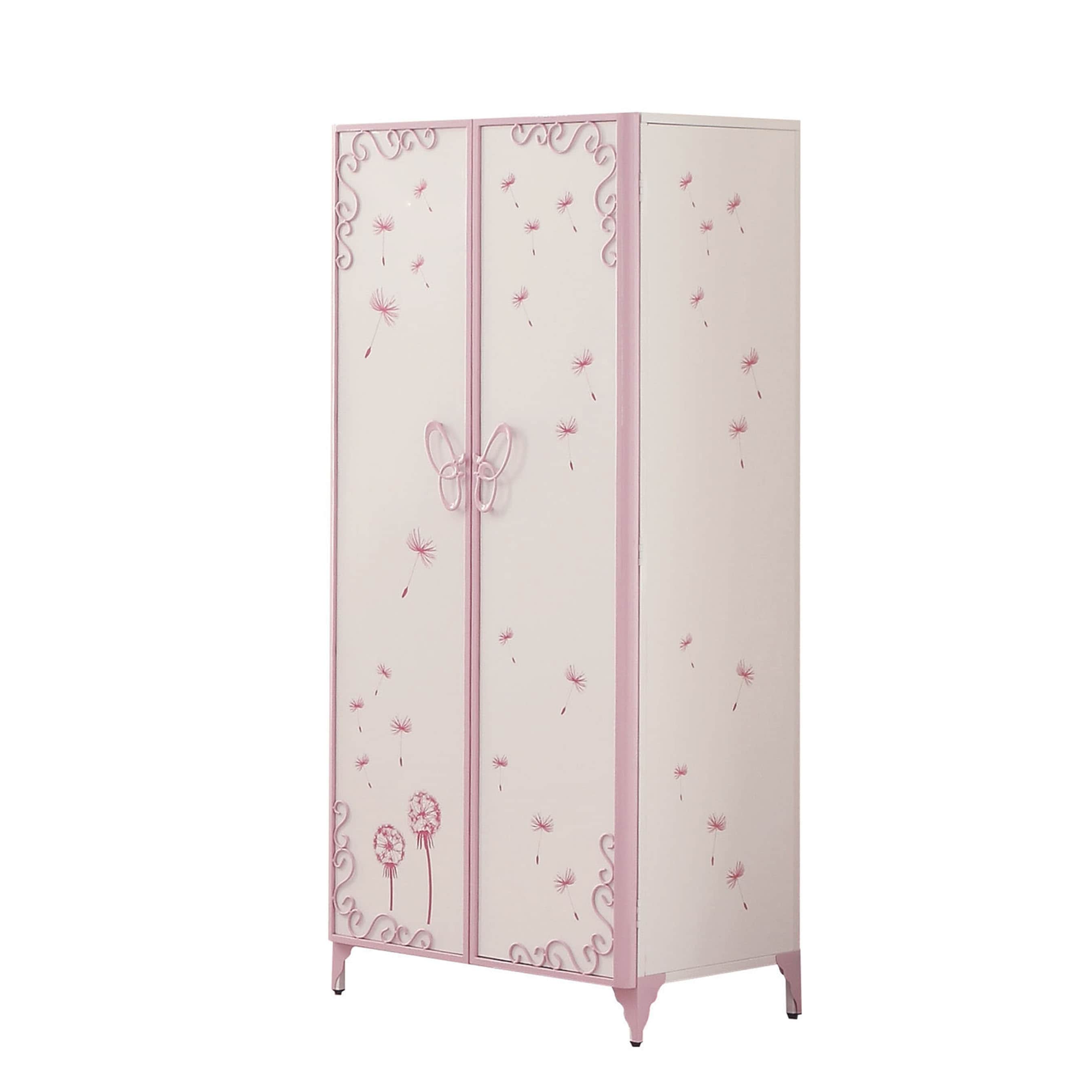 Metal Armoire With Butterfly Handle And Dandelions White And Purple