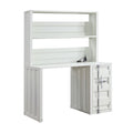 Metal Base Desk And Hutch With Slated Pattern And Storage Compartment White